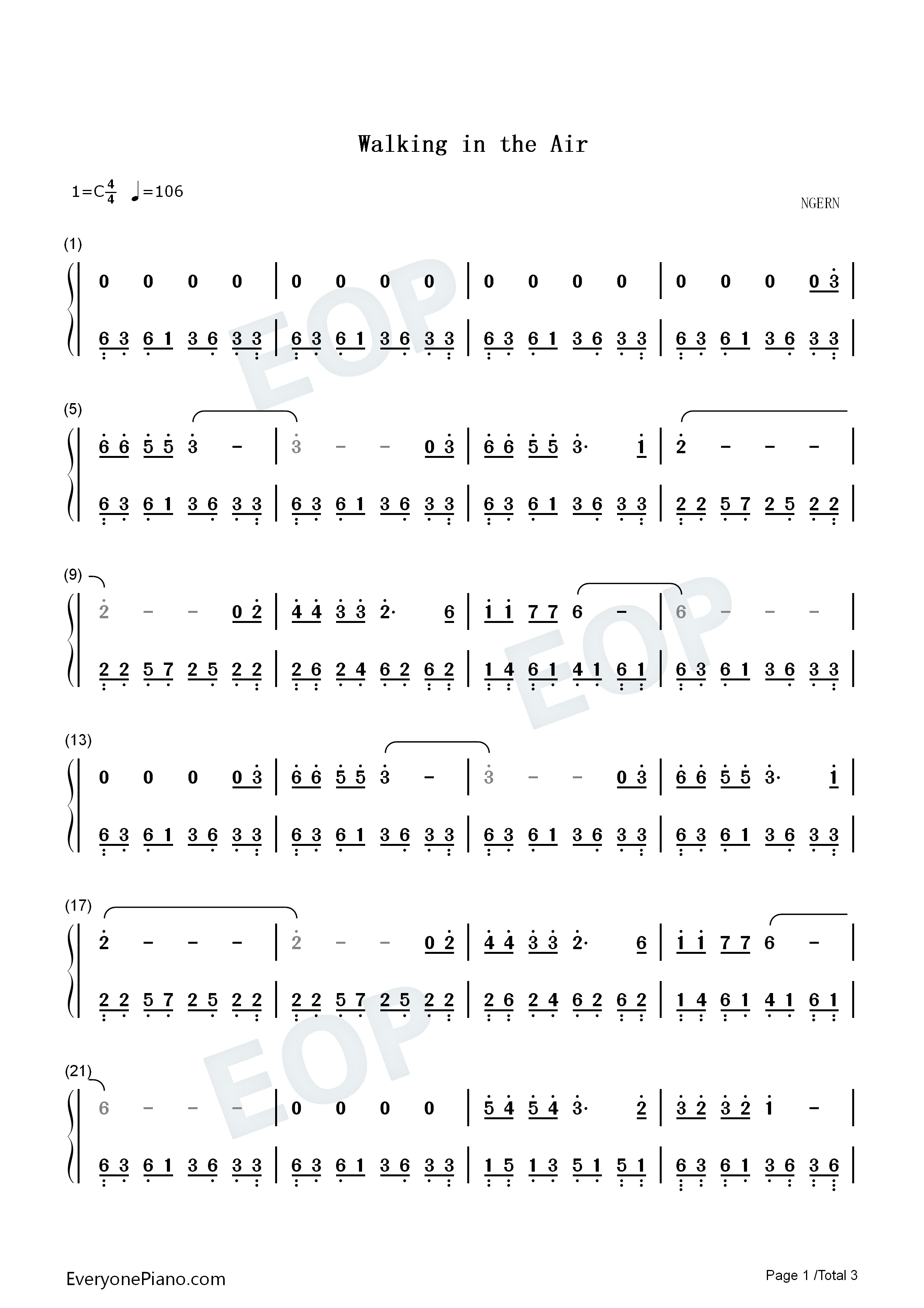 Walking_In_The_Air钢琴简谱_Celtic_Woman演唱