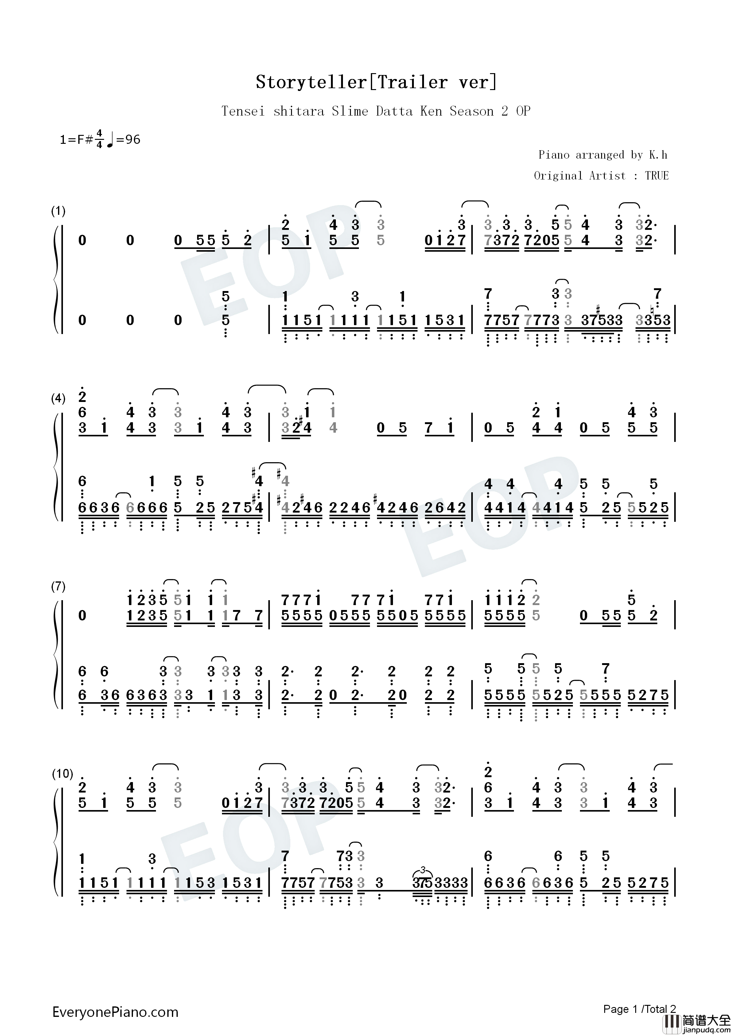 Storyteller钢琴简谱_True演唱