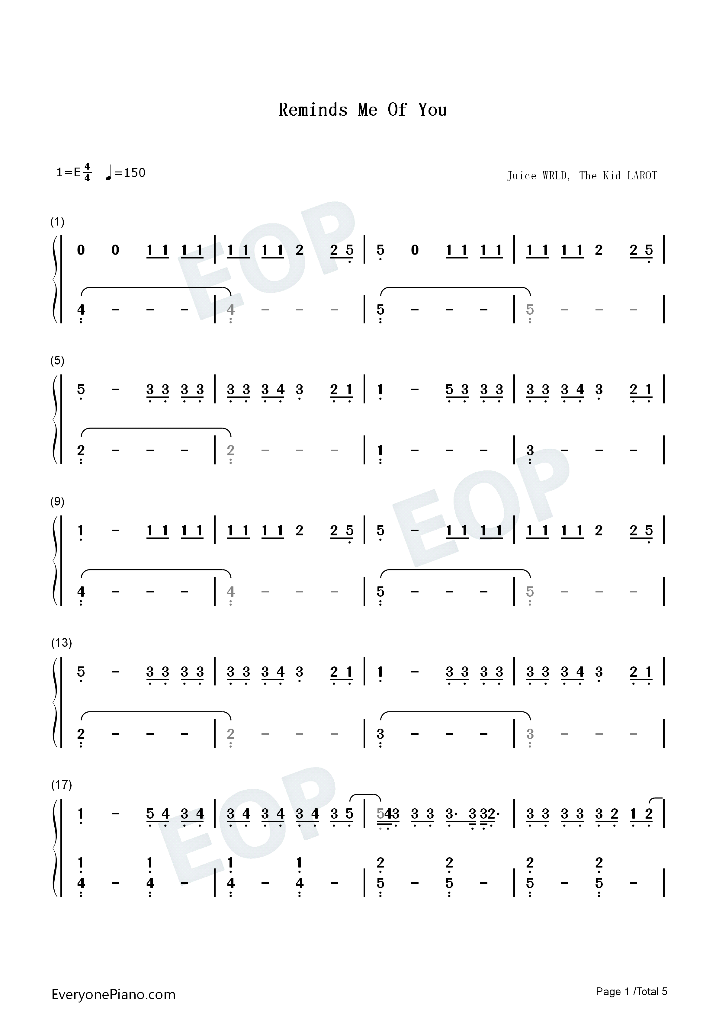 Reminds_Me_of_You钢琴简谱_Juice_Wrld_The_Kid_Laroi演唱