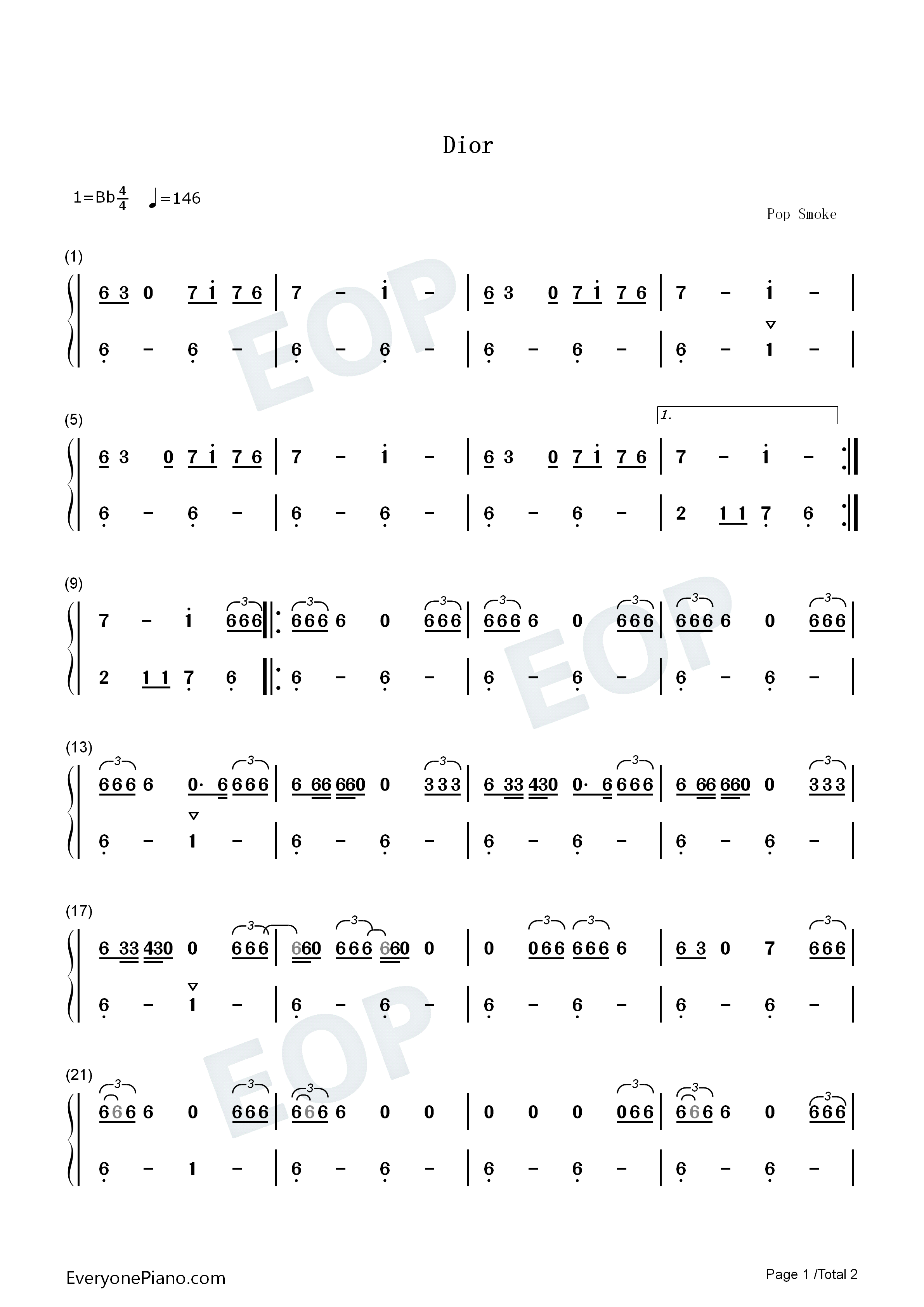 Dior钢琴简谱_Pop_Smoke演唱