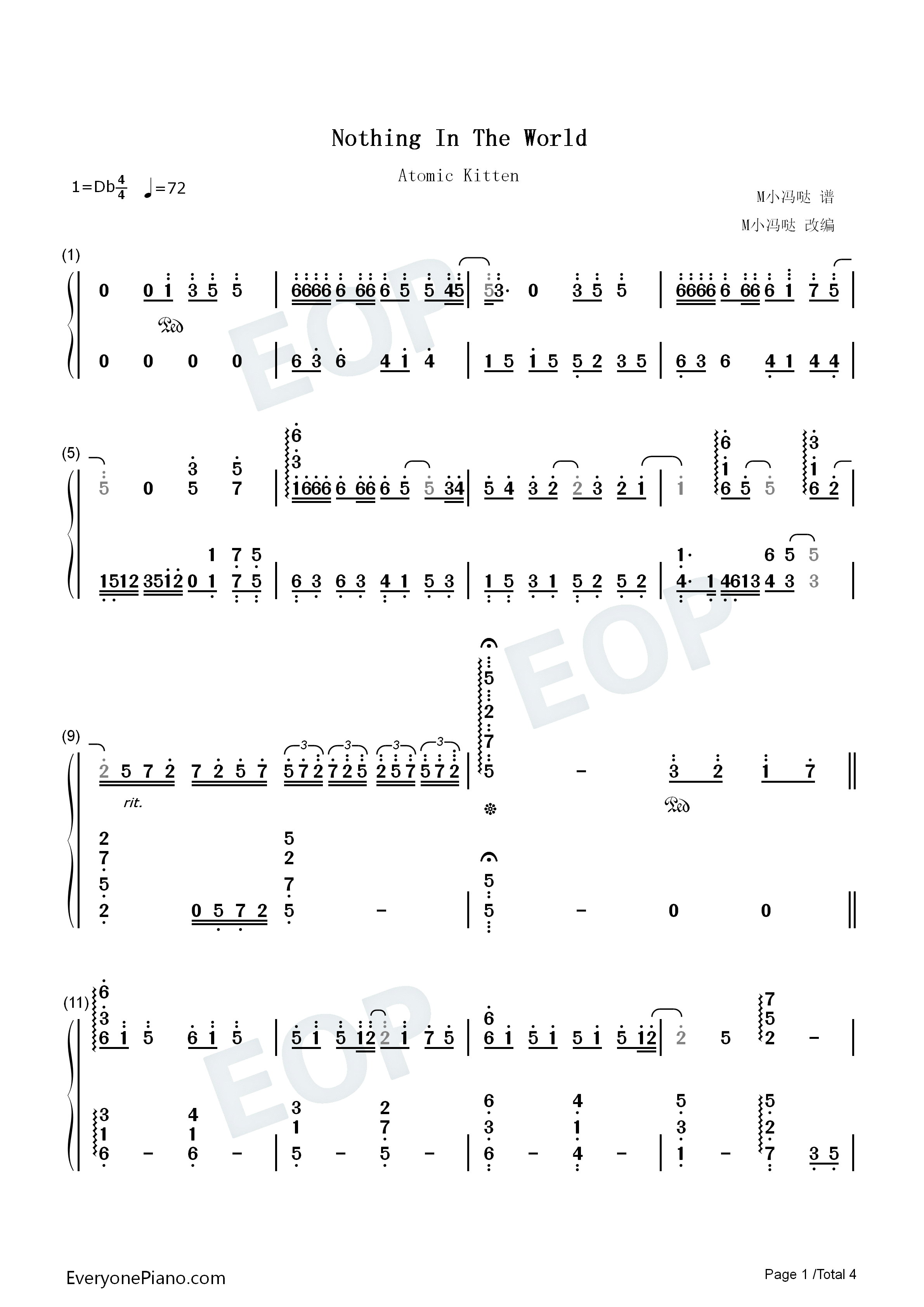 Nothing_In_The_World钢琴简谱_Atomic_Kitten演唱