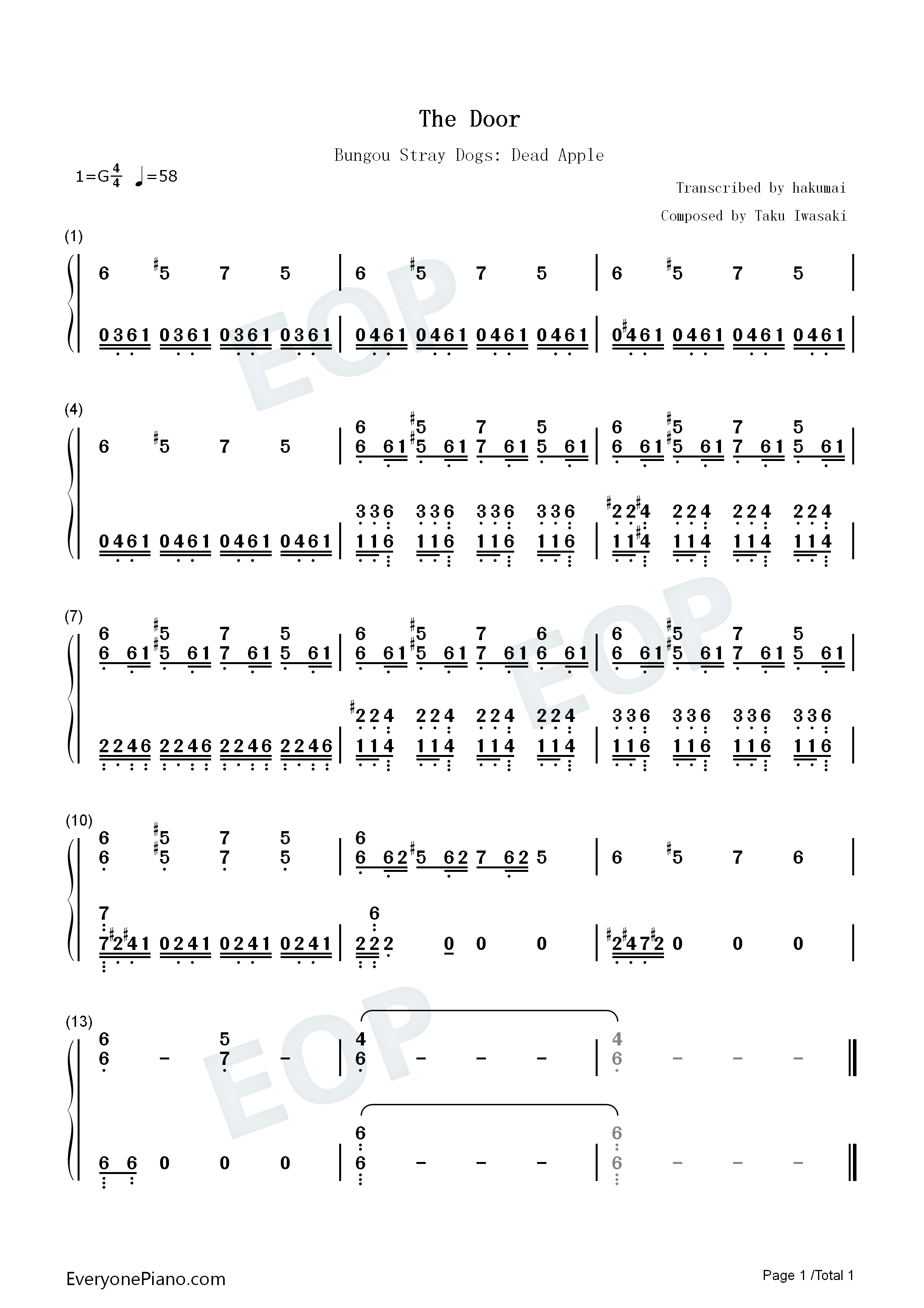 The_Door钢琴简谱_岩崎琢演唱