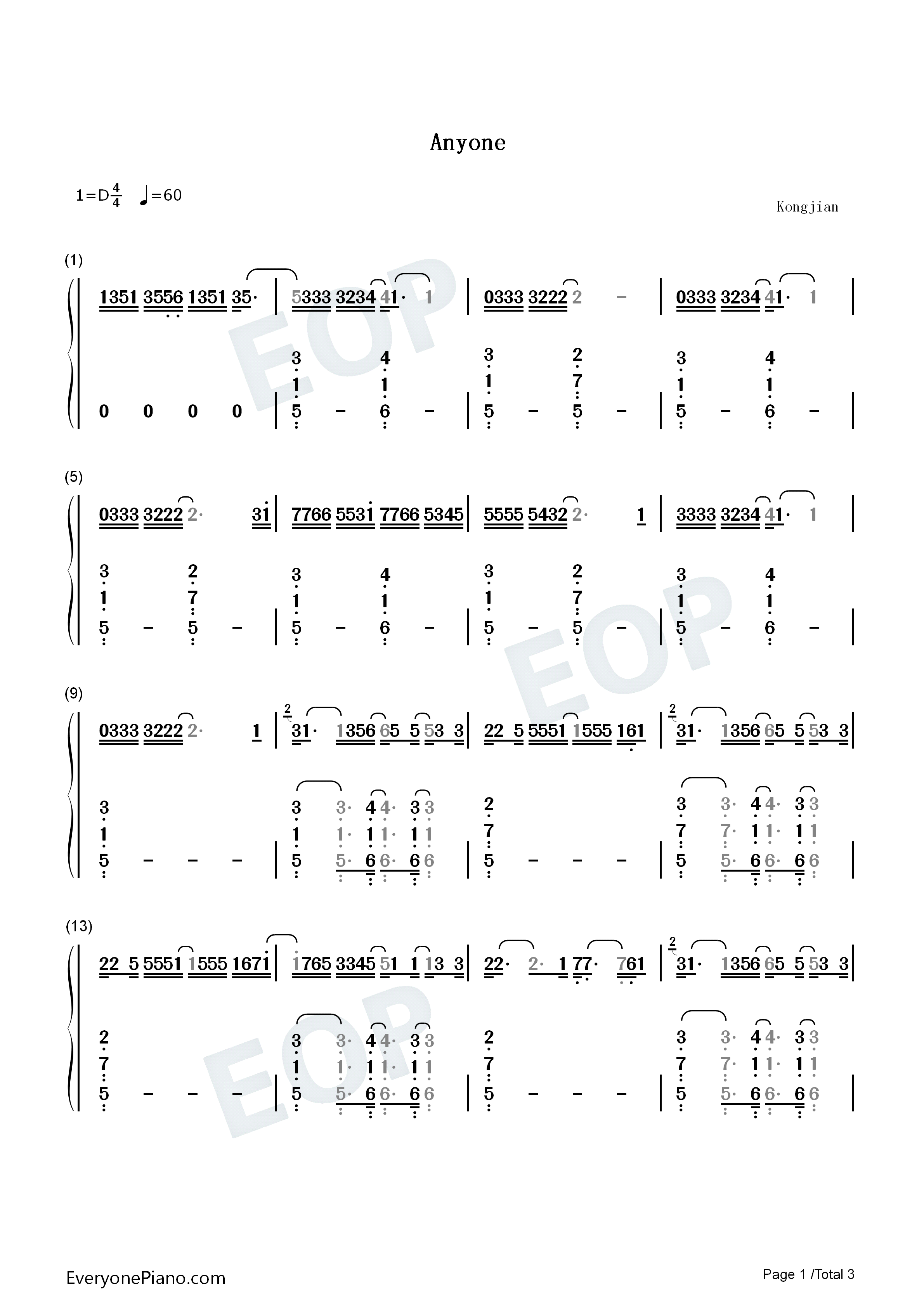 Anyone钢琴简谱_Justin_Bieber演唱