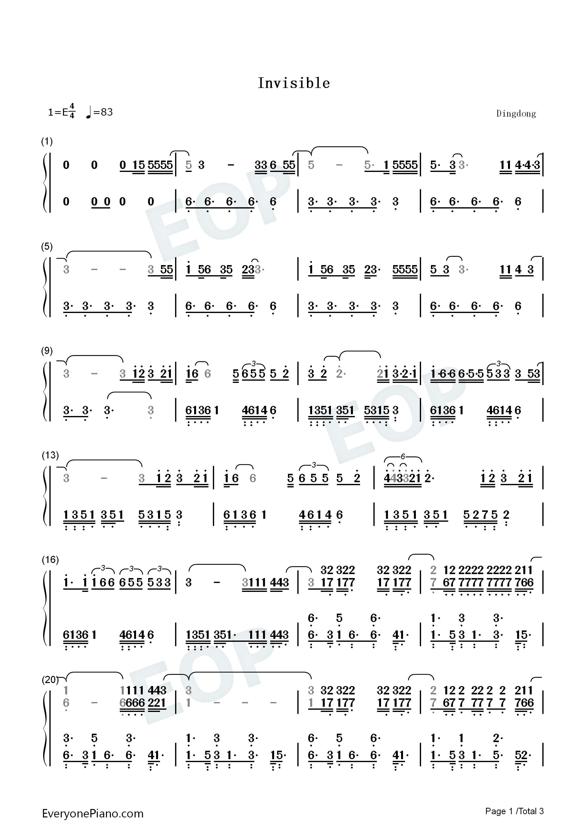 Invisible钢琴简谱_Anna_Clendening演唱