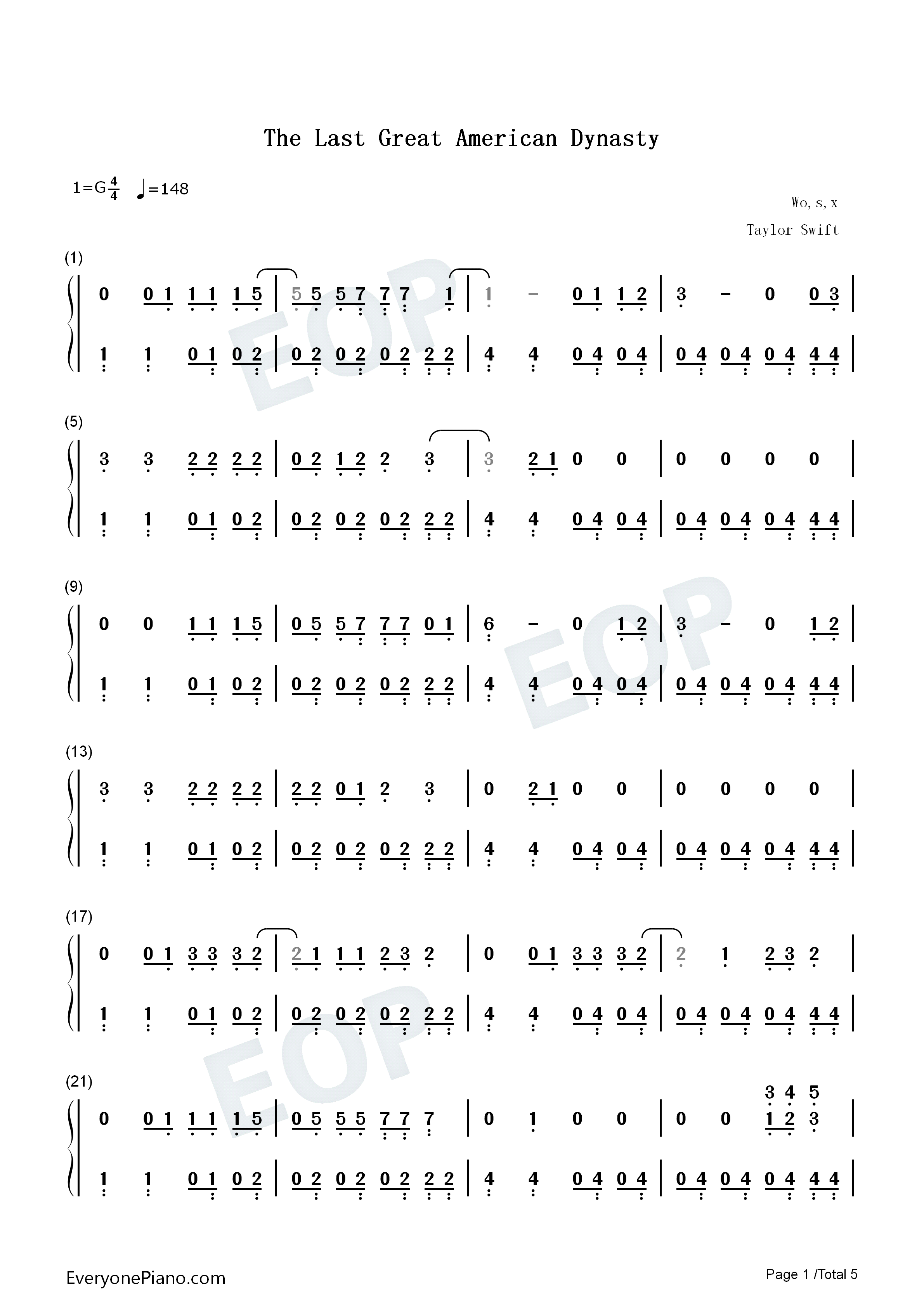 The_Last_Great_American_Dynasty钢琴简谱_Taylor_Swift演唱