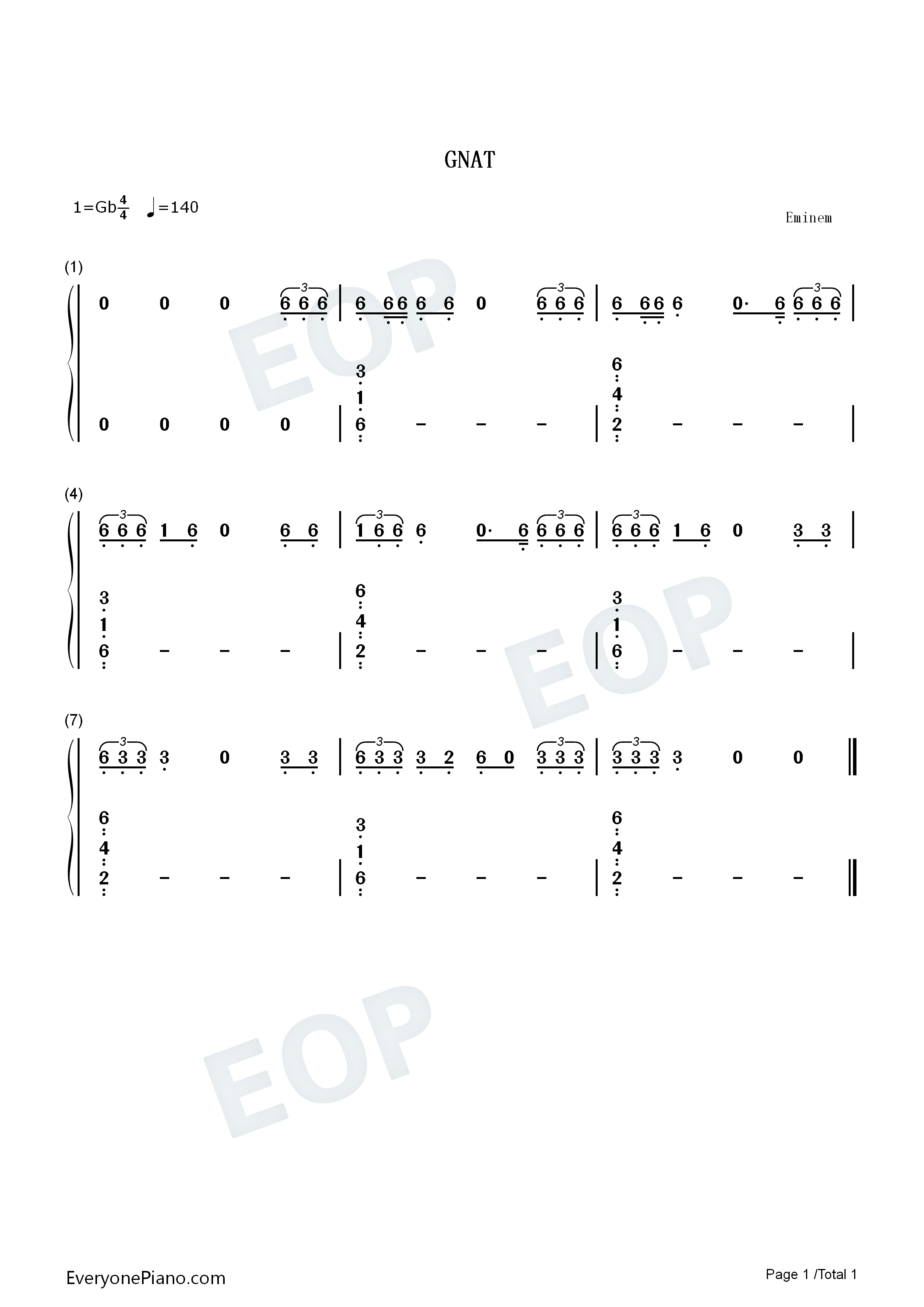 Gnat钢琴简谱_Eminem演唱