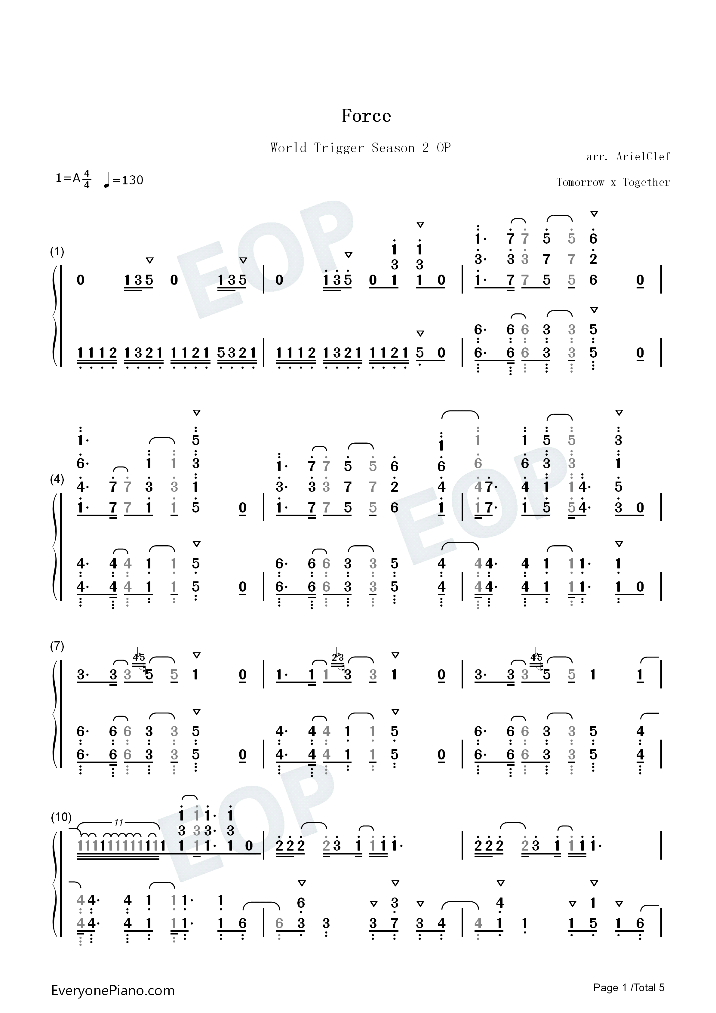 Force钢琴简谱_TXT演唱