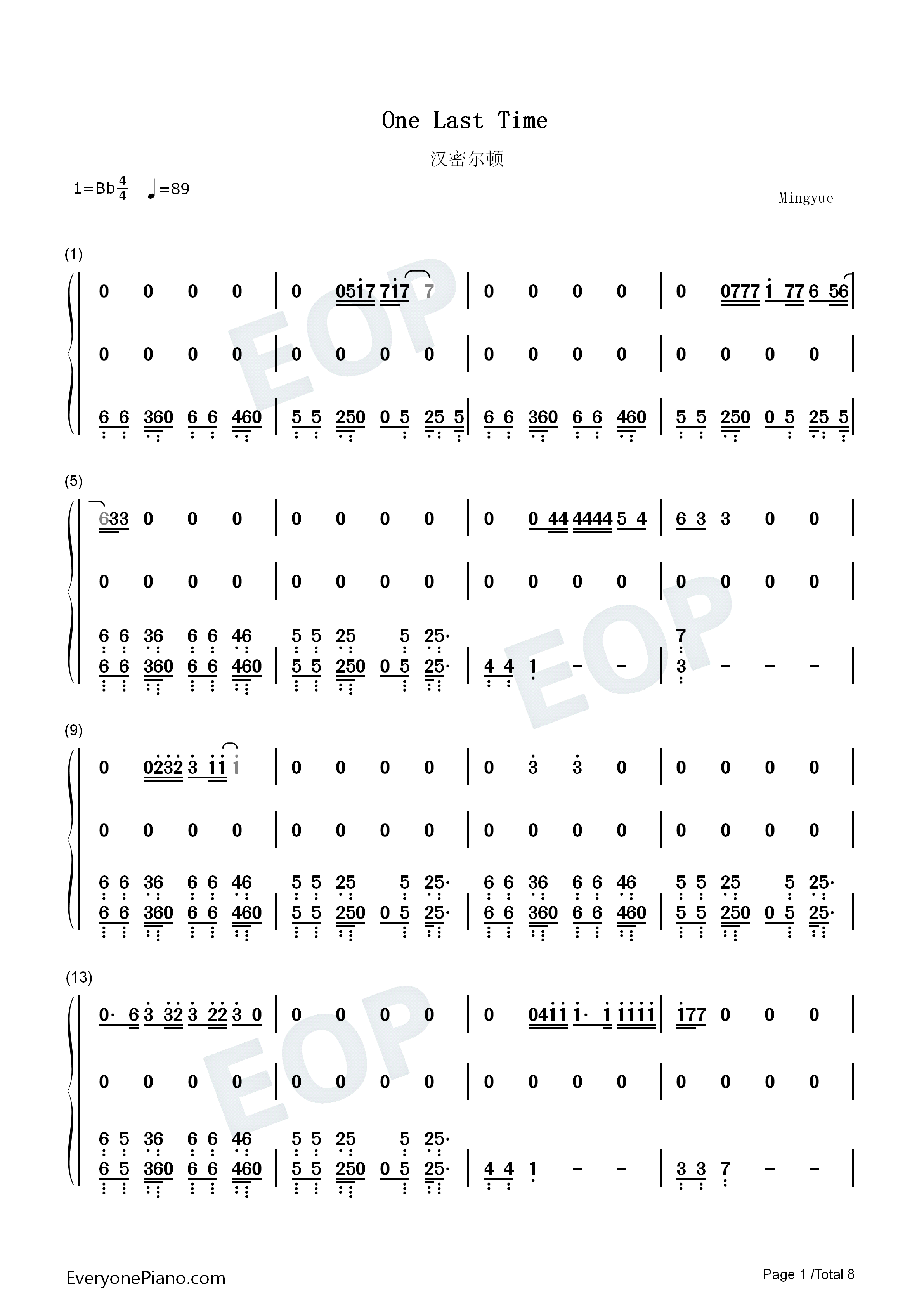One_Last_Time钢琴简谱_Christopher_Jackson演唱