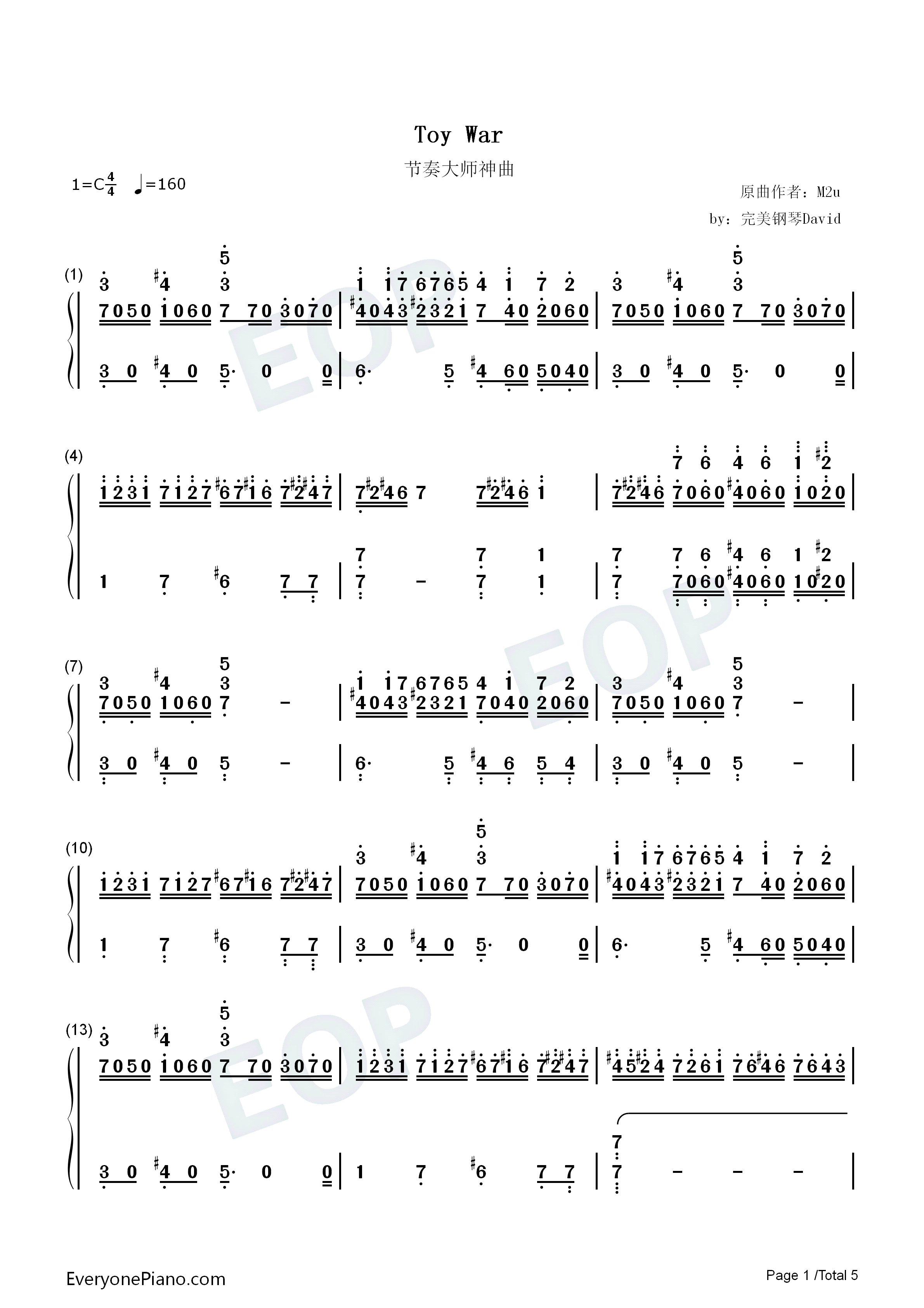 Toy_War钢琴简谱_M2u演唱