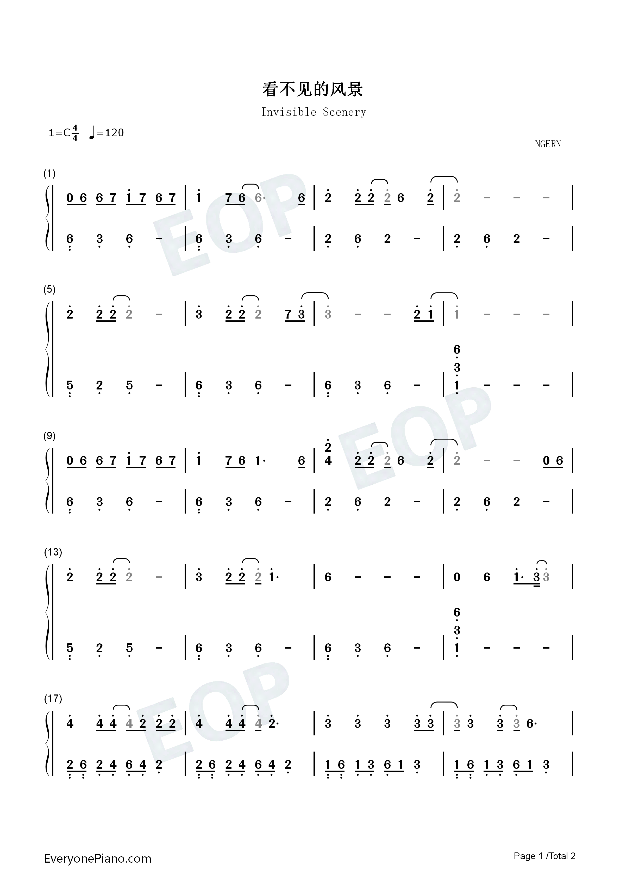 看不见的风景钢琴简谱_许嵩演唱