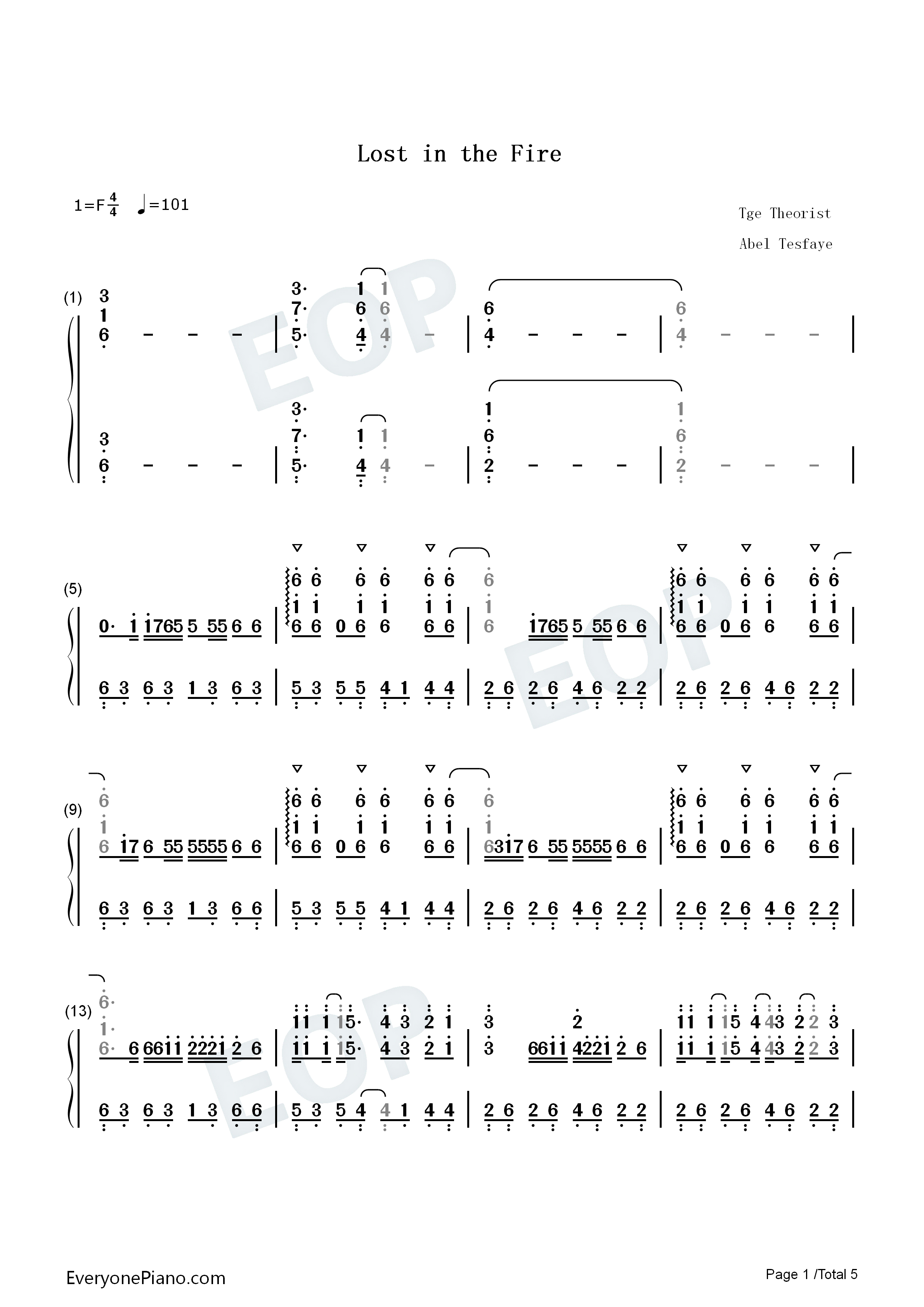 Lost_in_the_Fire钢琴简谱_Gesaffelstein_The_Weeknd演唱