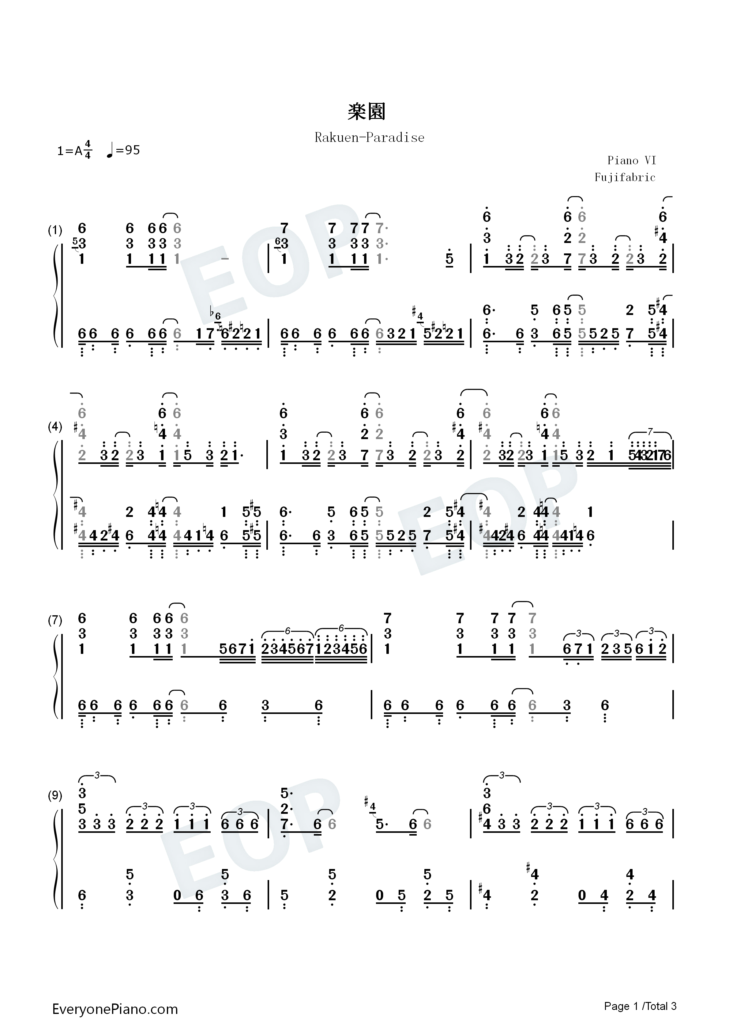楽園钢琴简谱_Fujifabric演唱