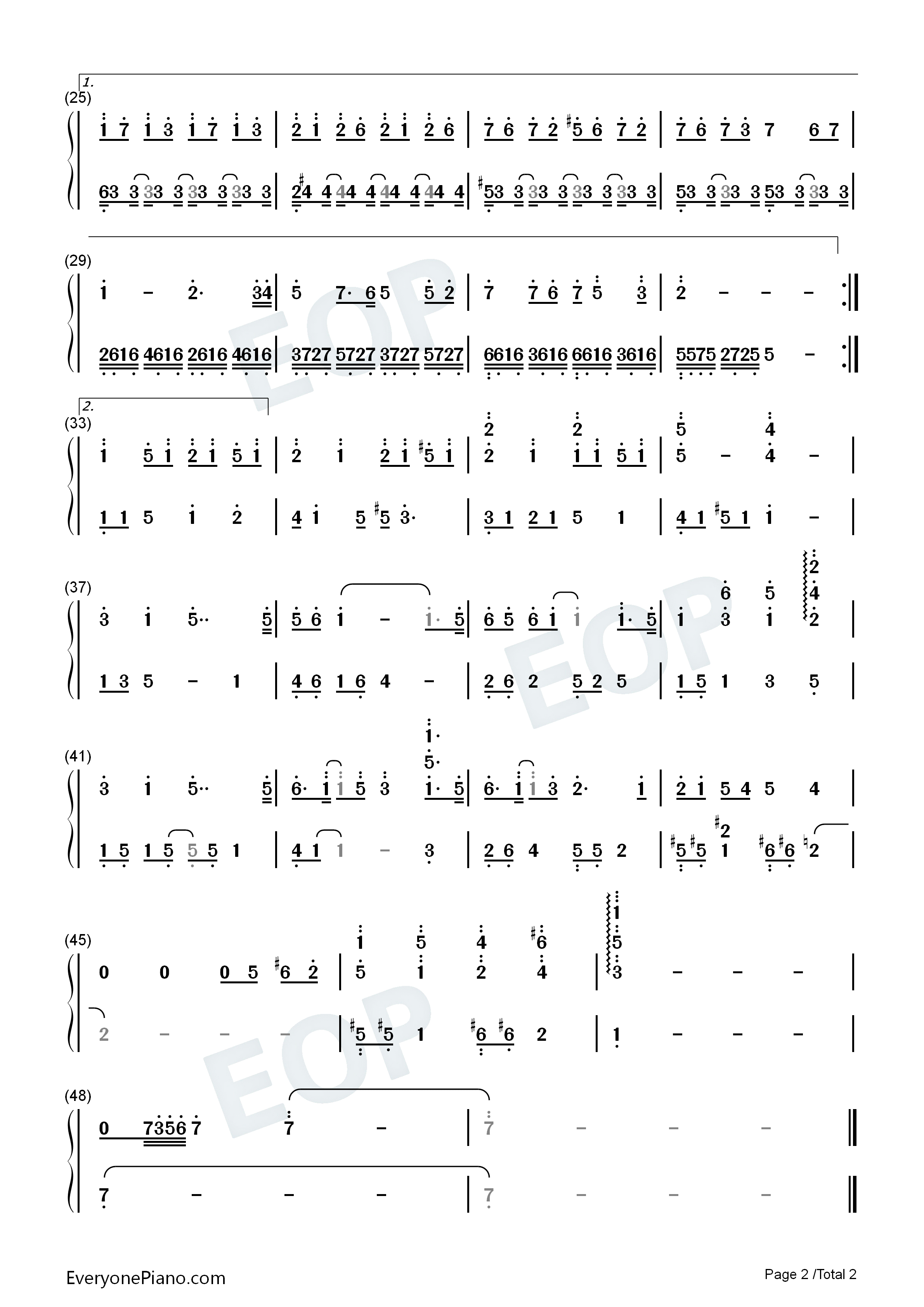 一心一念钢琴简谱_欧阳娜娜演唱