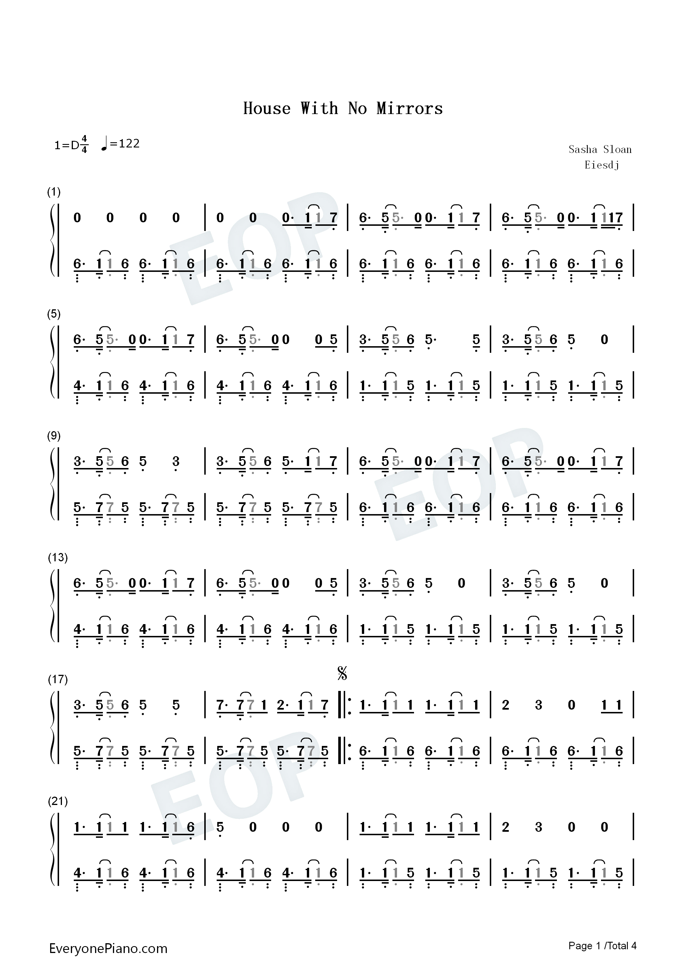 House_With_No_Mirrors钢琴简谱_Sasha_Sloan演唱