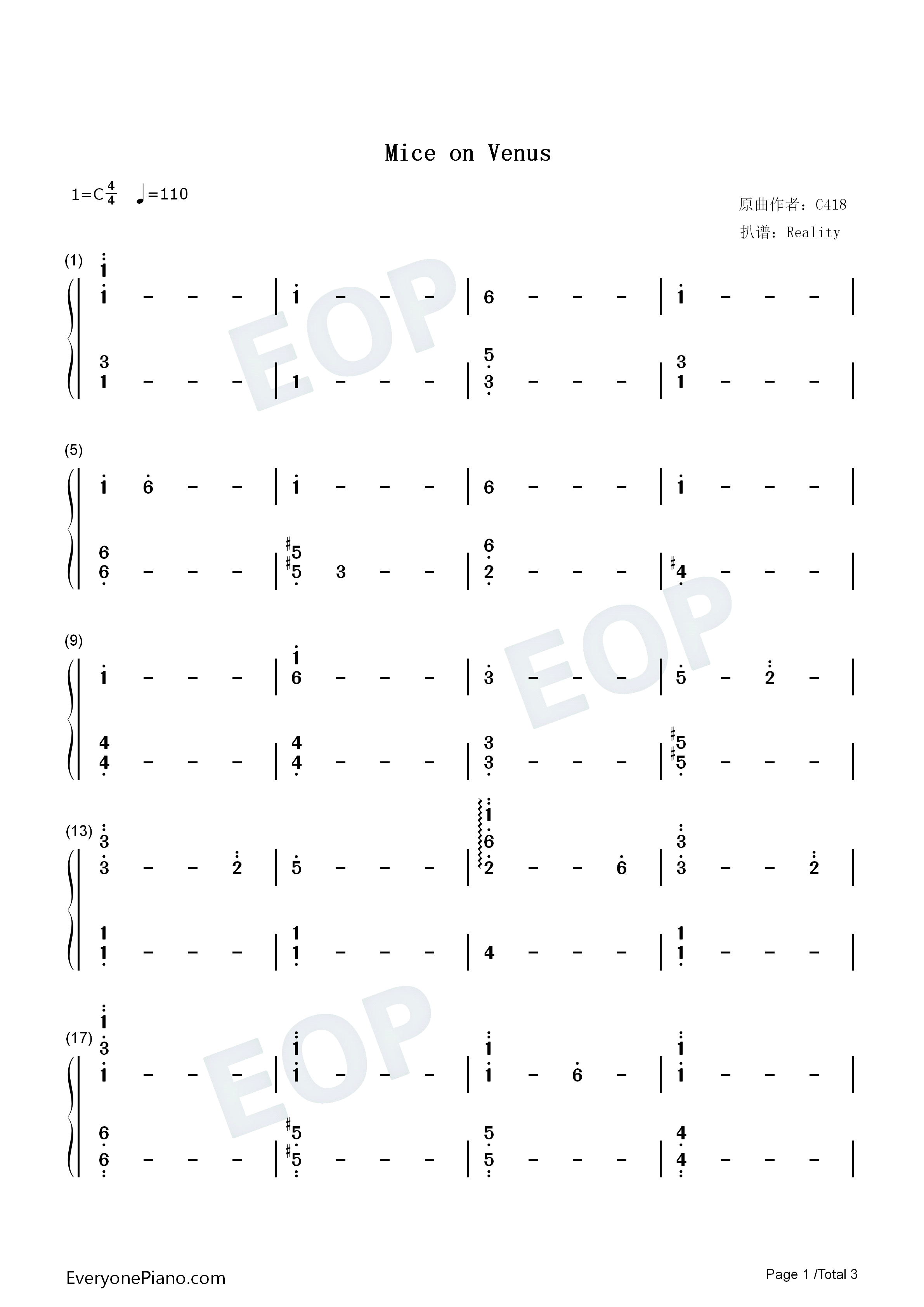Mice_on_Venus钢琴简谱_C418演唱