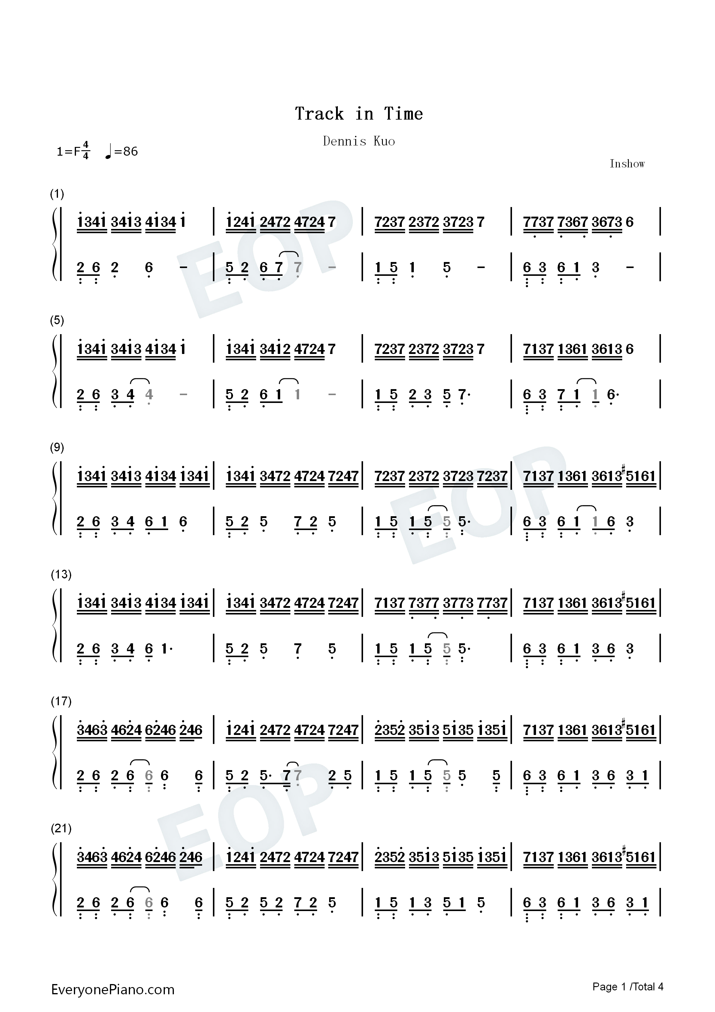 Track_In_Time钢琴简谱_Dennis_Kuo演唱