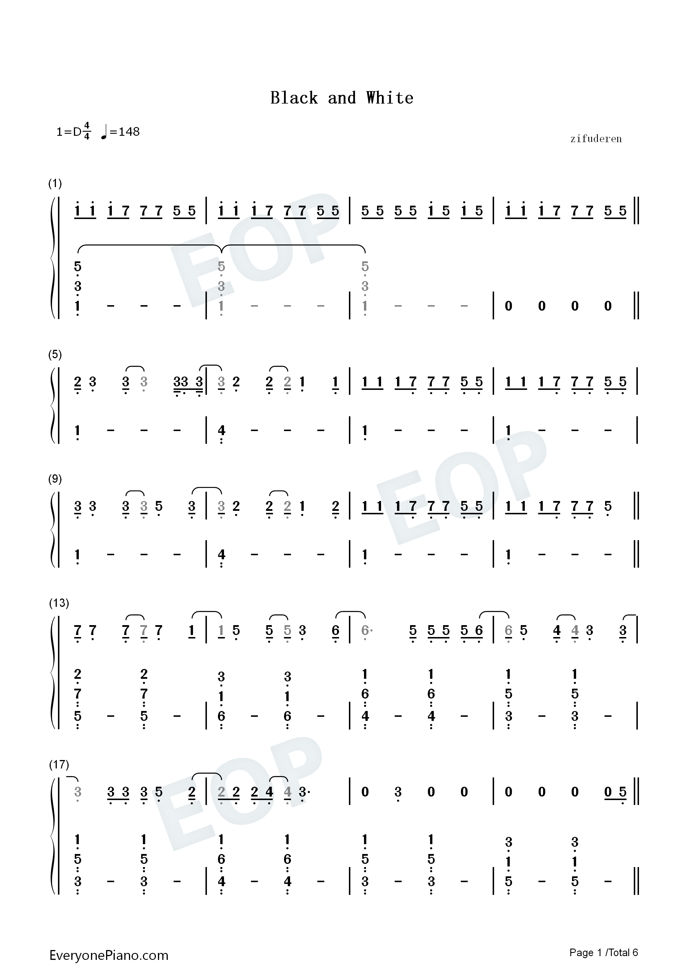 Black_and_White钢琴简谱_Niall_Horan演唱