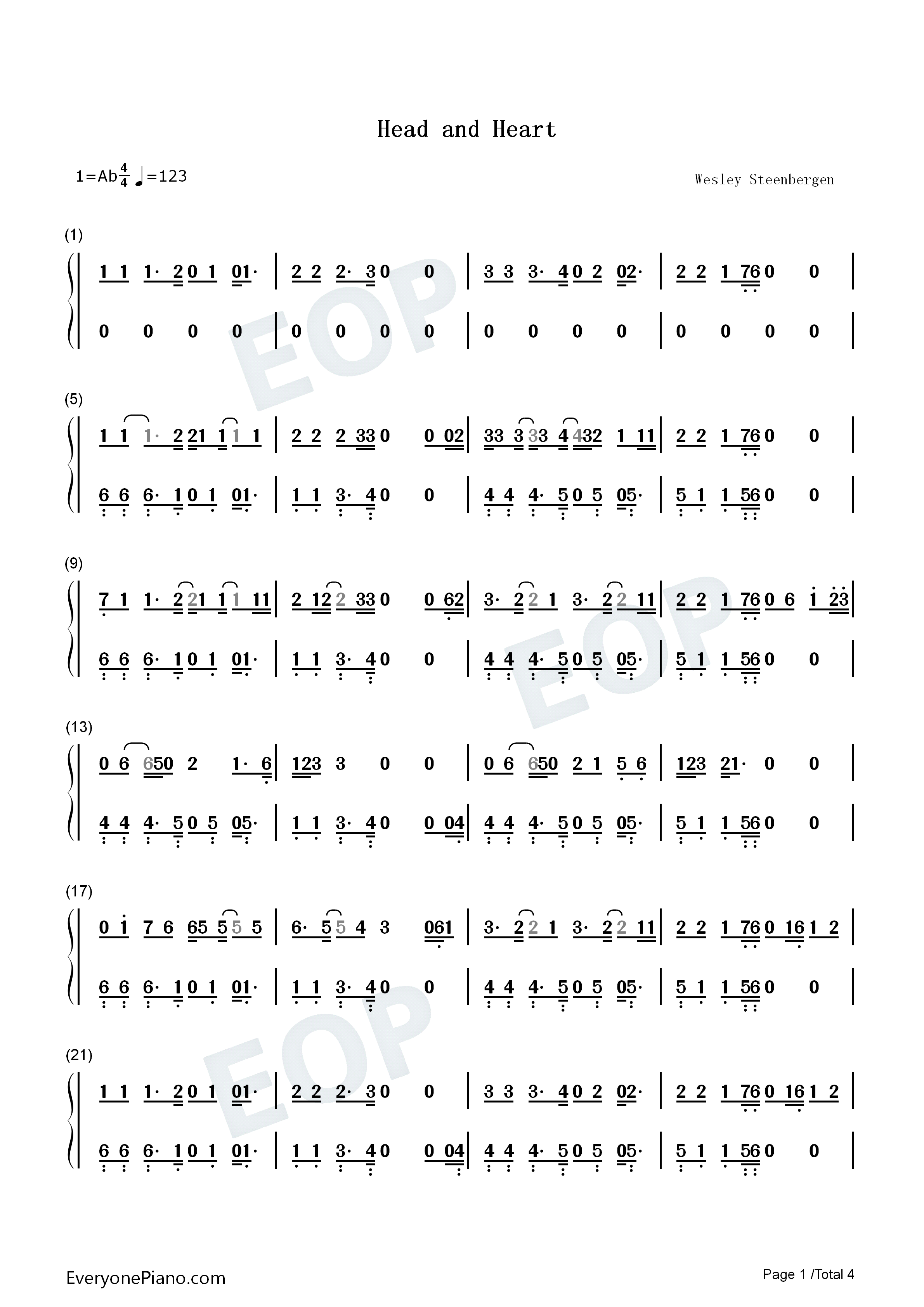 Head_Heart钢琴简谱_Joel_Corry_MNEK演唱