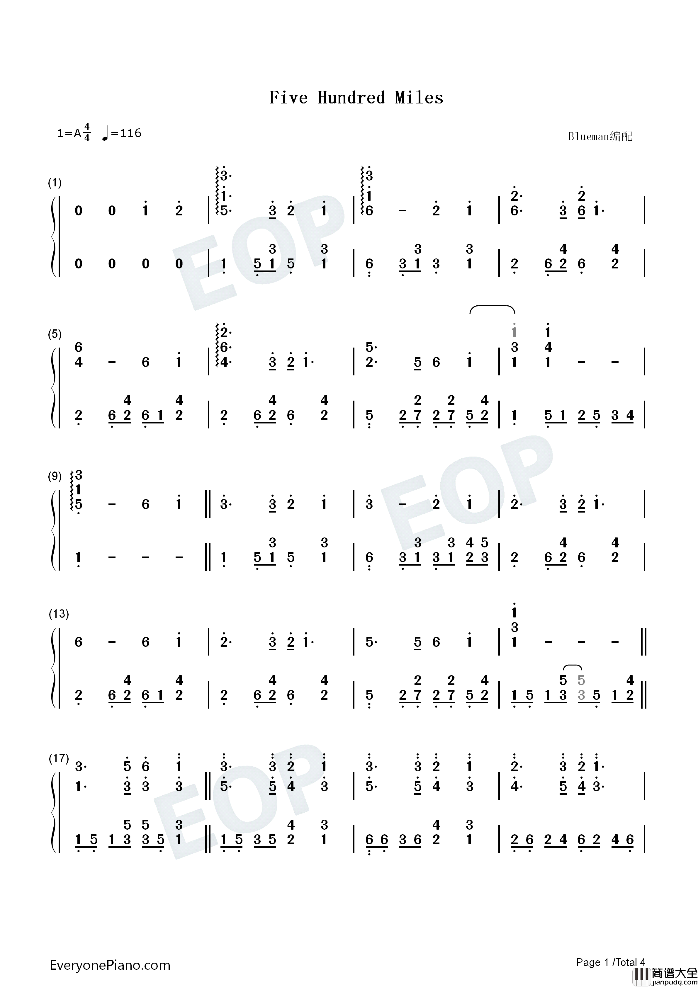 Five_Hundred_Miles钢琴简谱_Justin_Timberlake_Carey_Mulligan_Stark_Sands演唱