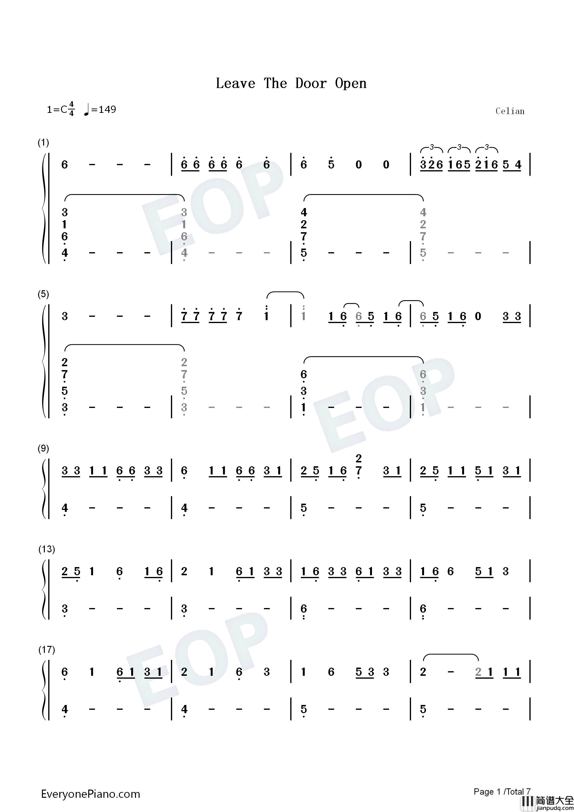 Leave_the_Door_Open钢琴简谱_Silk_Sonic_Bruno_Mars_Anderson_Paak演唱