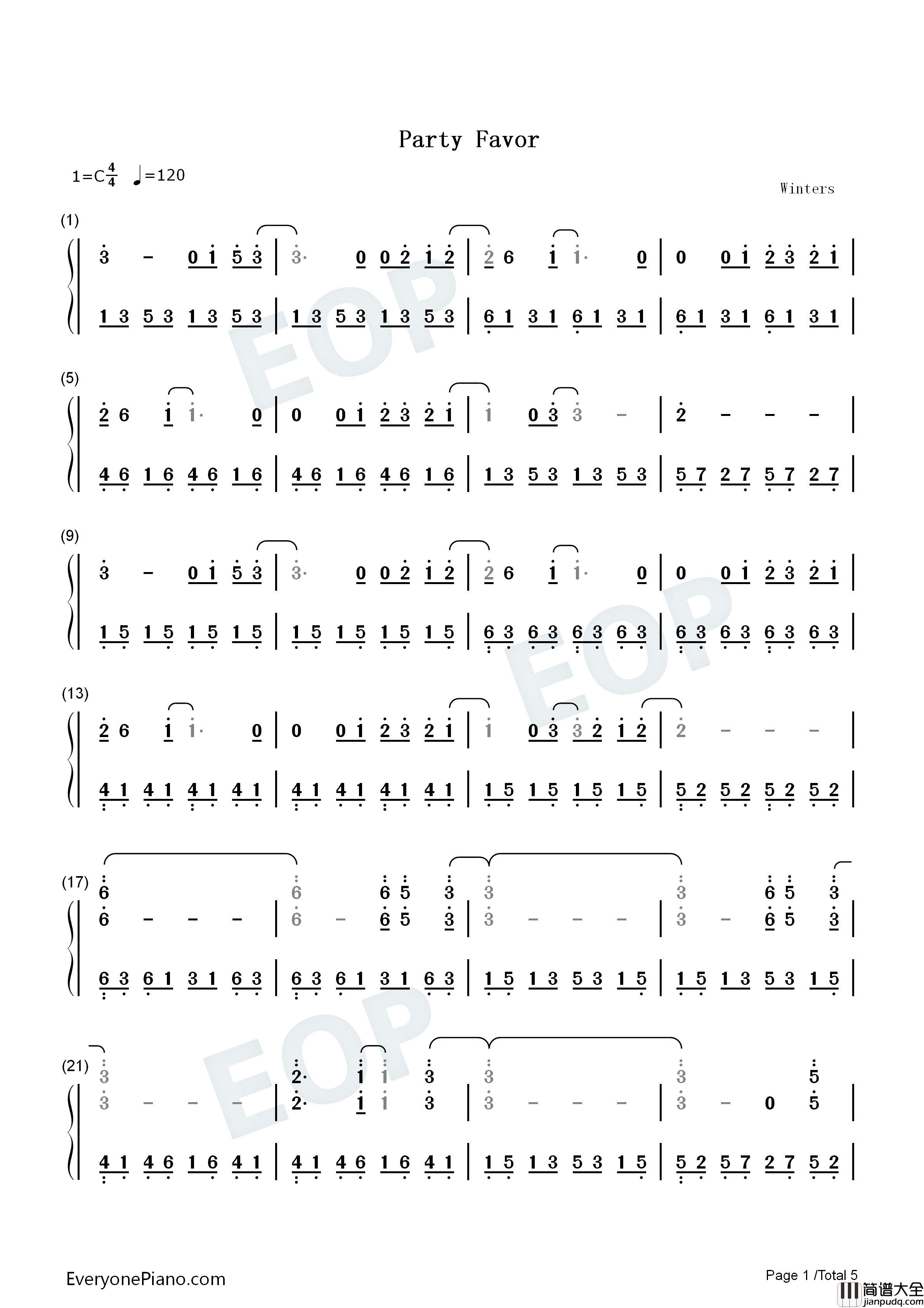 Party_Favor钢琴简谱_Billie_Eilish演唱