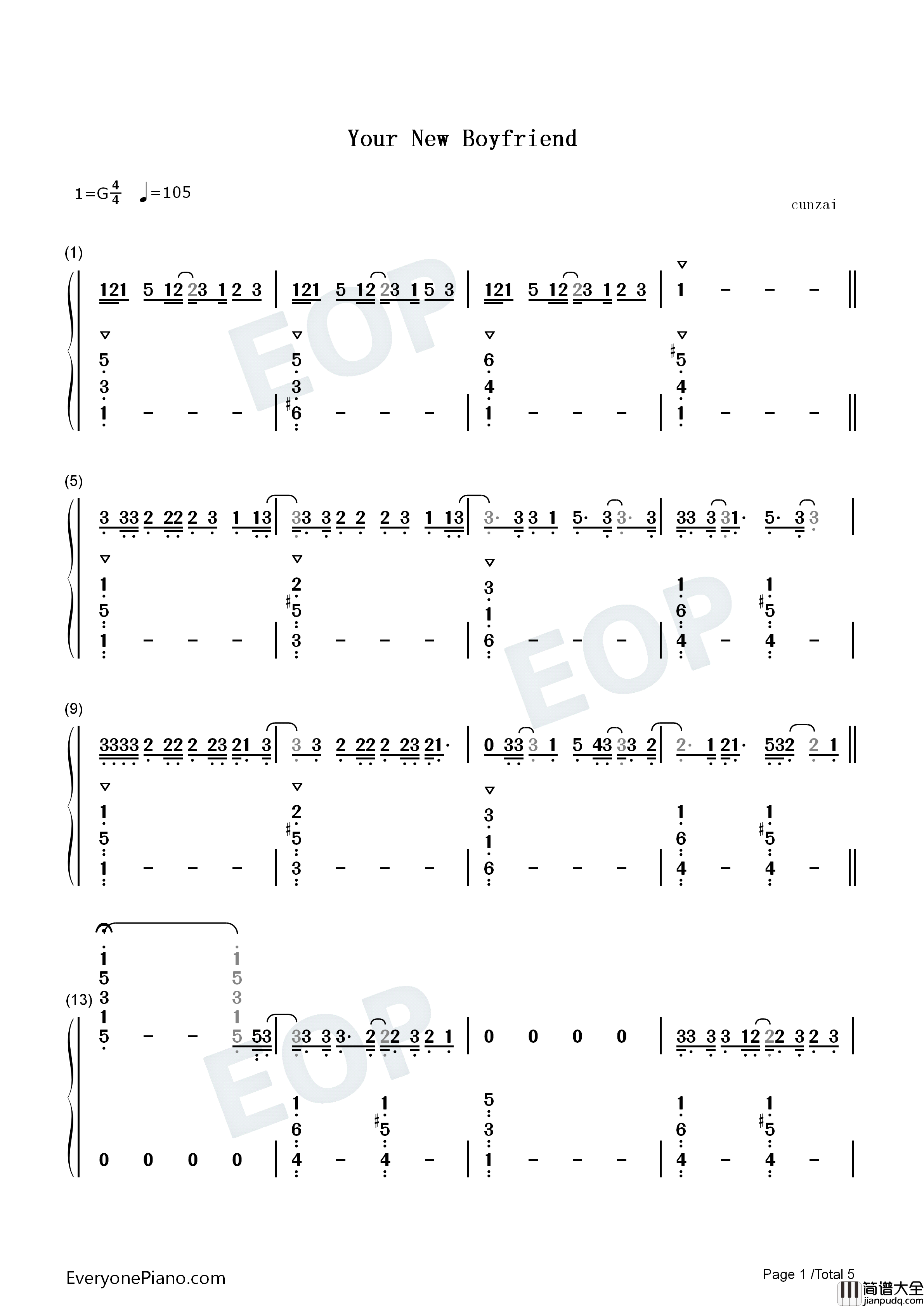 Your_New_Boyfriend钢琴简谱_Wilbur_Soot演唱