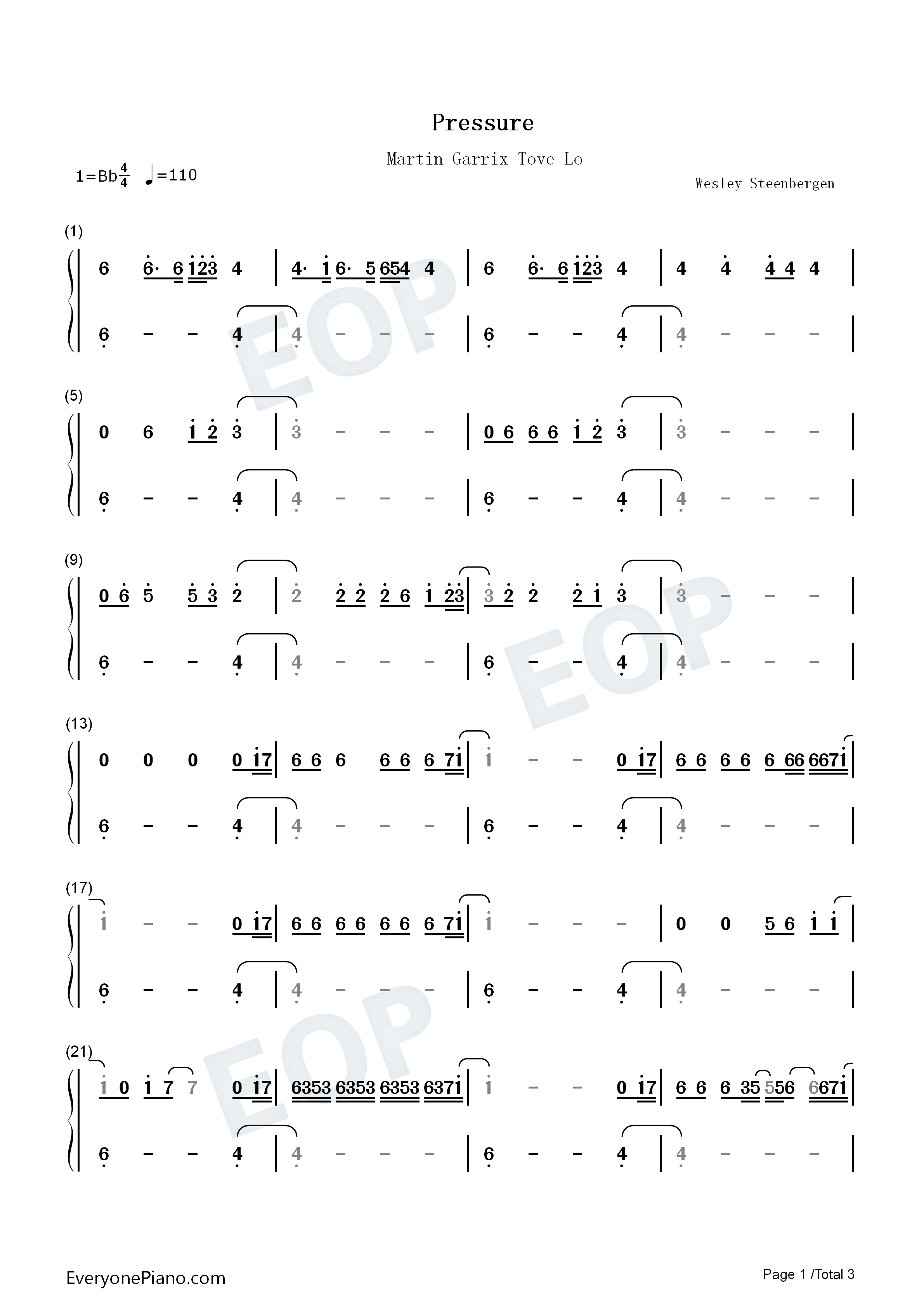 Pressure钢琴简谱_Martin_Garrix_Tove_Lo演唱