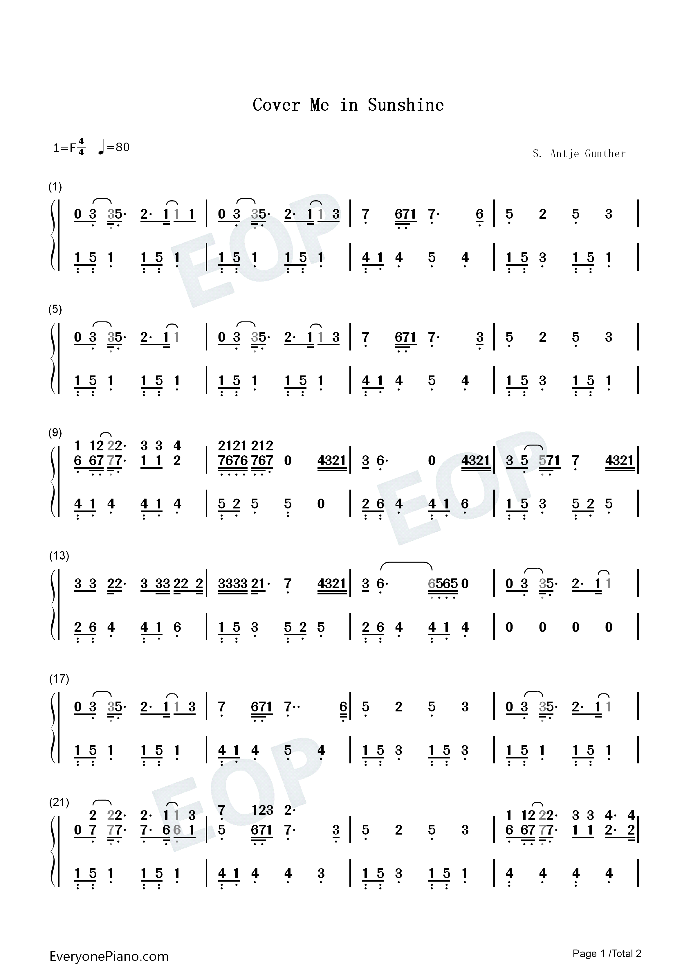 Cover_Me_in_Sunshine钢琴简谱_Pink_Willow_Sage_Hart演唱