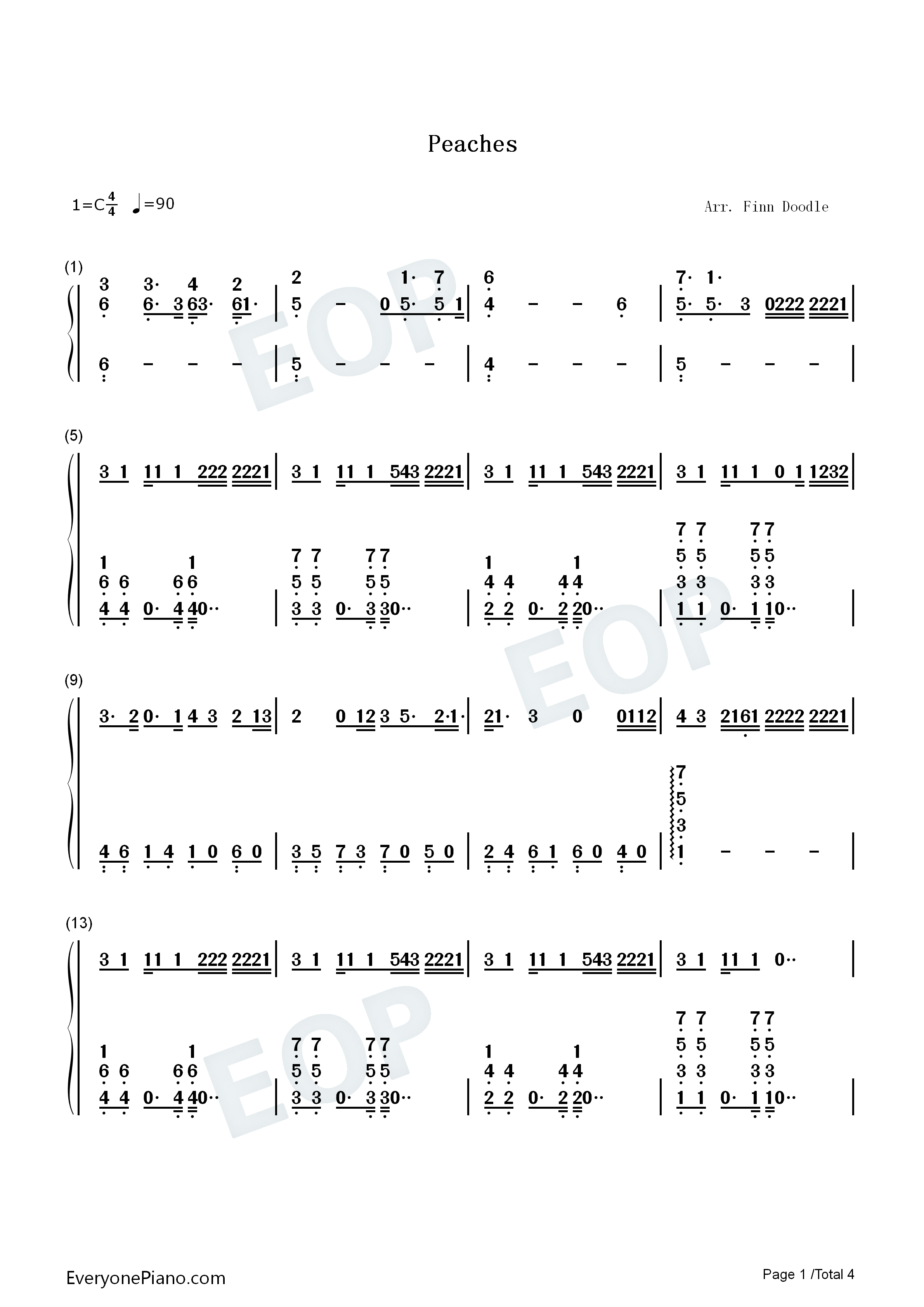 Peaches钢琴简谱_Justin_Bieber_Daniel_Caesar_Giveon演唱