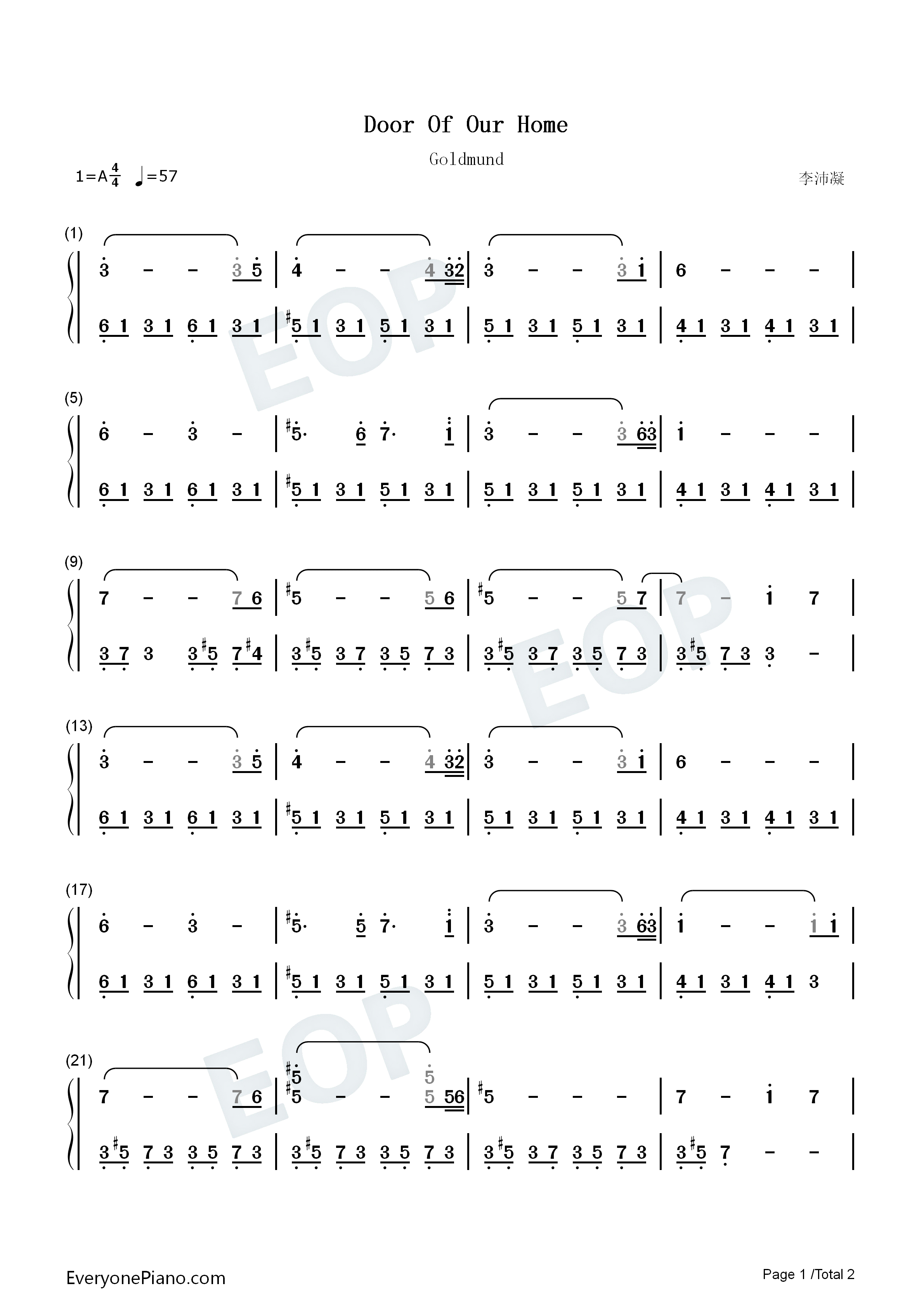 Door_Of_Our_Home钢琴简谱_Goldmund演唱