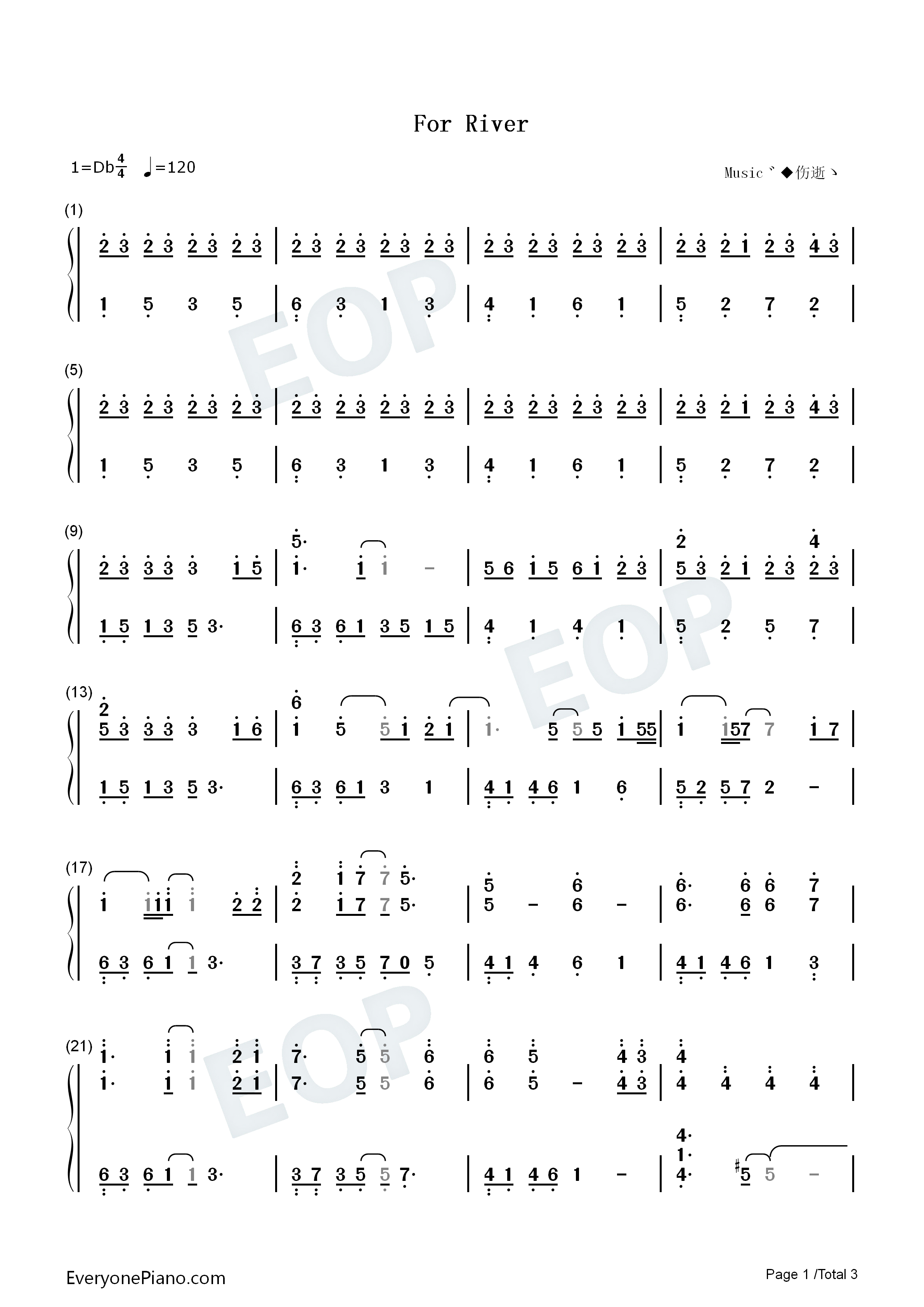 For_River钢琴简谱_Kan_Gao演唱