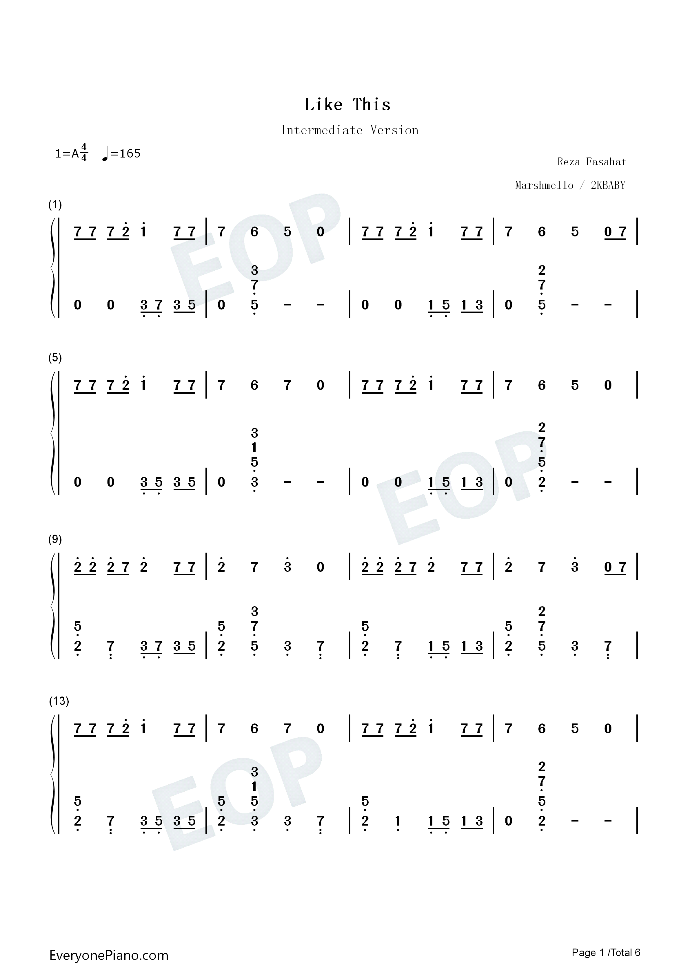 Like_This钢琴简谱_2KBABY_Marshmello演唱