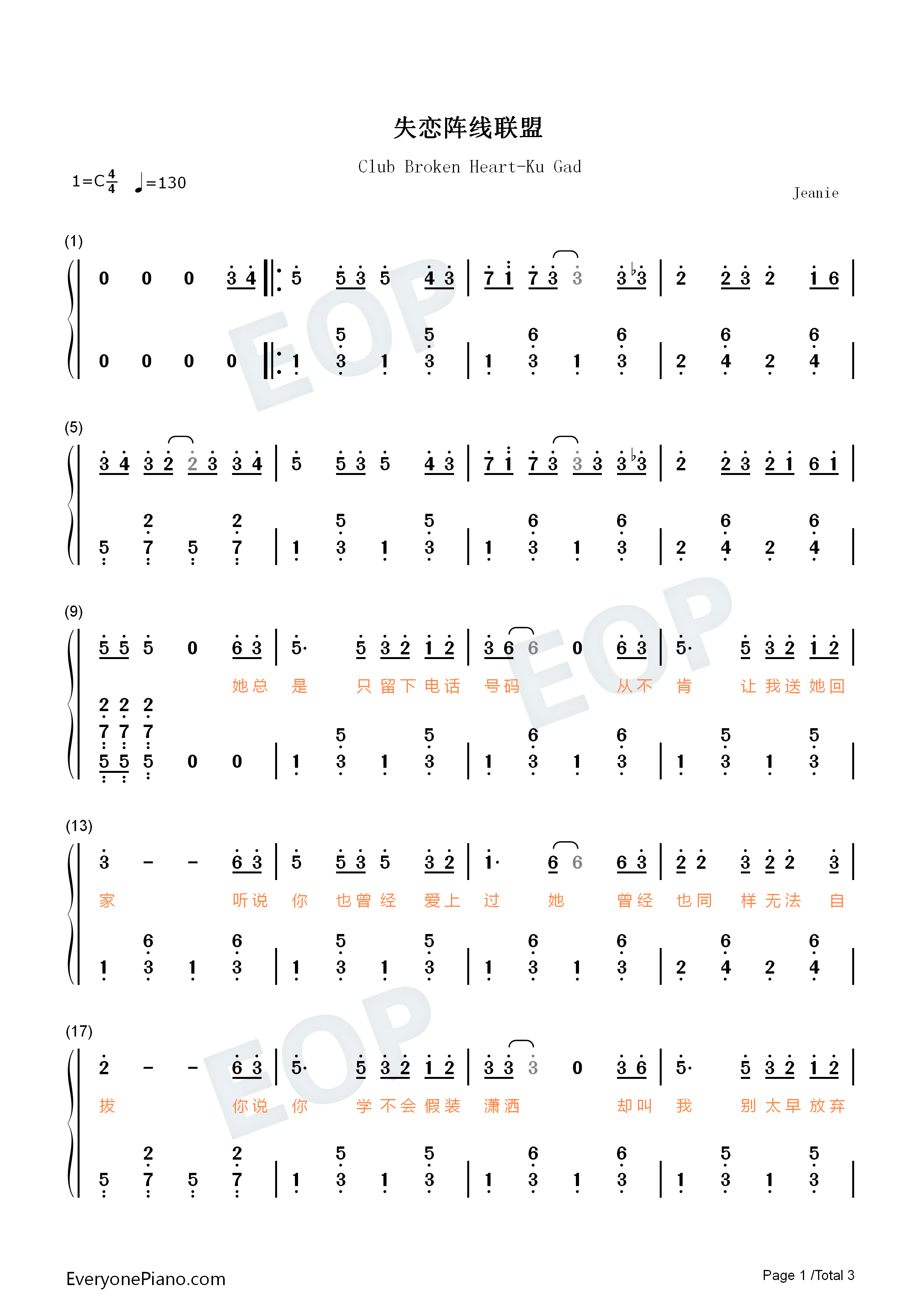 失恋阵线联盟钢琴简谱_草蜢演唱