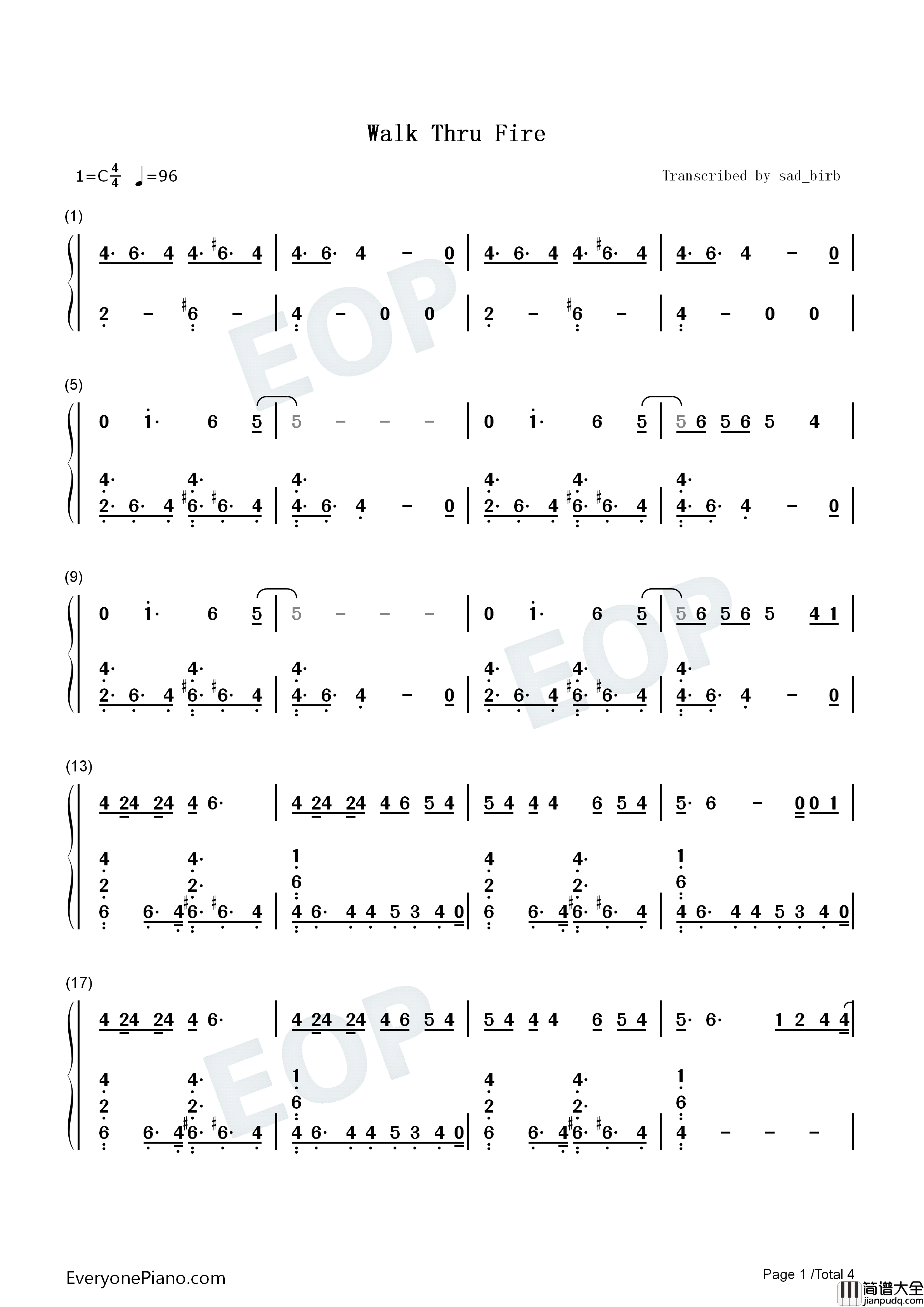 Walk_Thru_Fire钢琴简谱_Vicetone_Meron_Ryan演唱