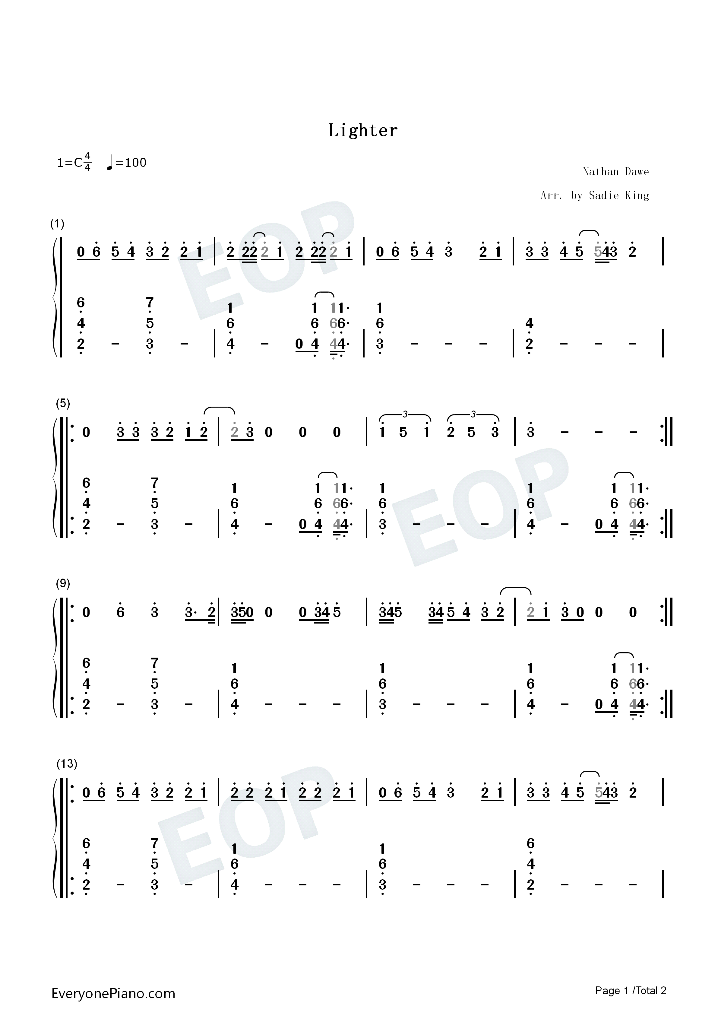 Lighter钢琴简谱_Nathan_Dawe_KSI演唱