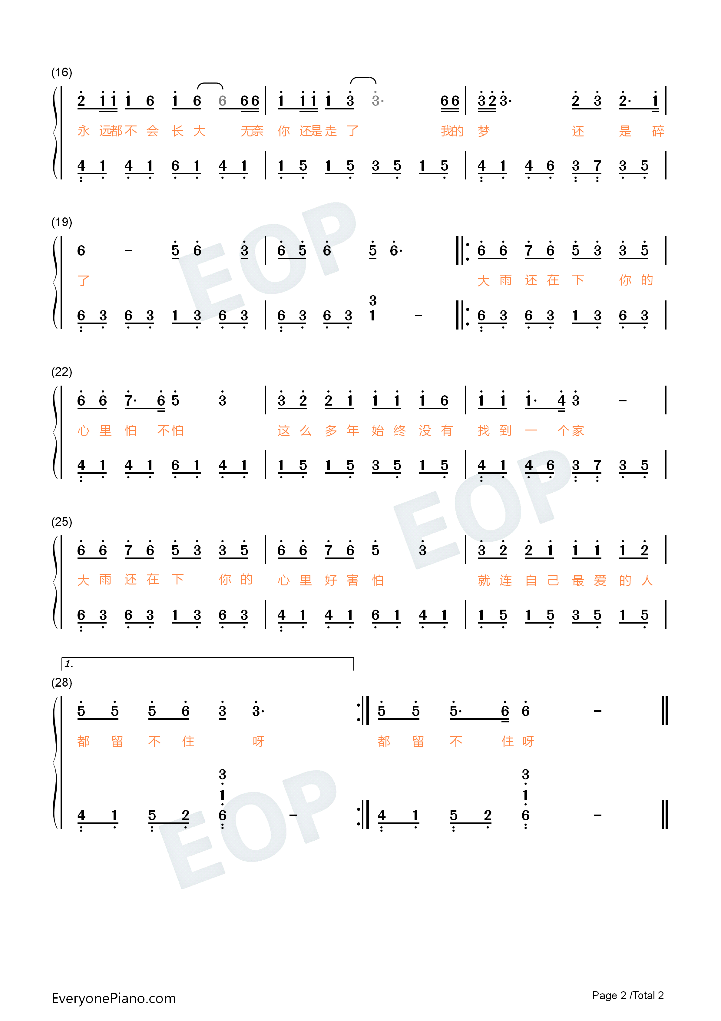 大雨还在下钢琴简谱_高夫_1个球演唱