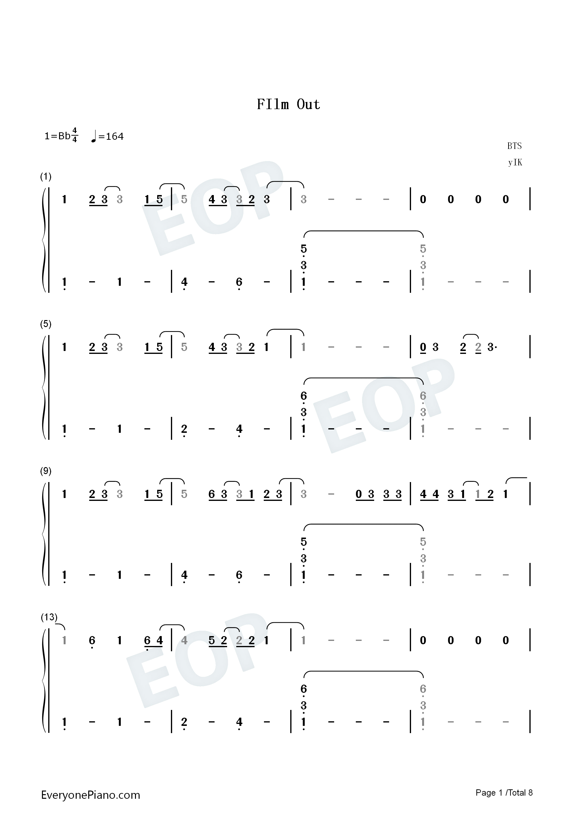 Film_Out钢琴简谱_防弹少年团演唱