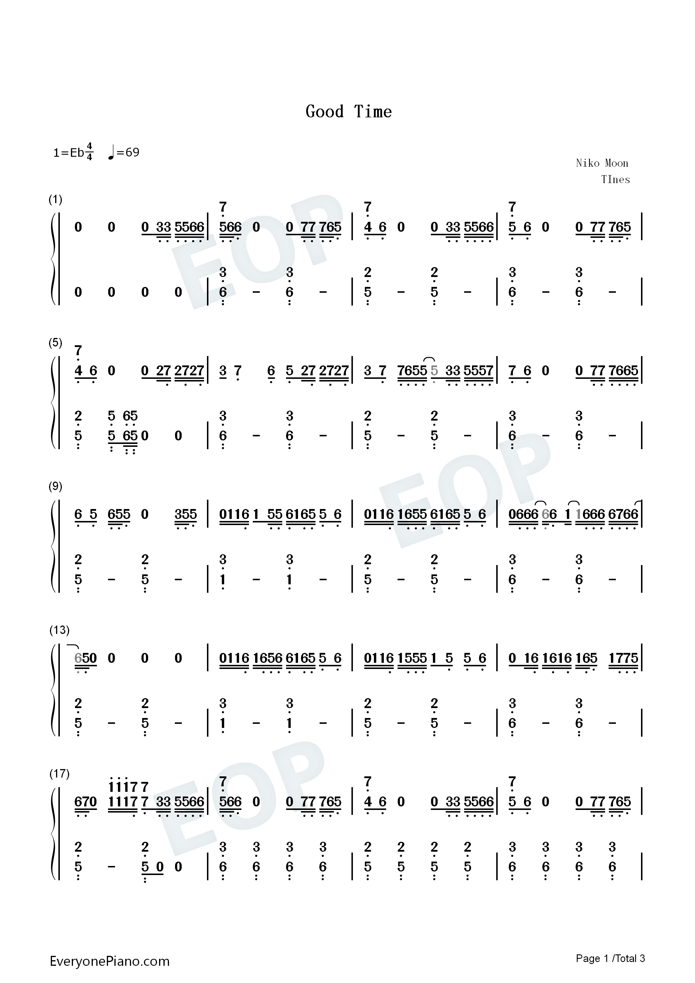 Good_Time钢琴简谱_Niko_Moon演唱