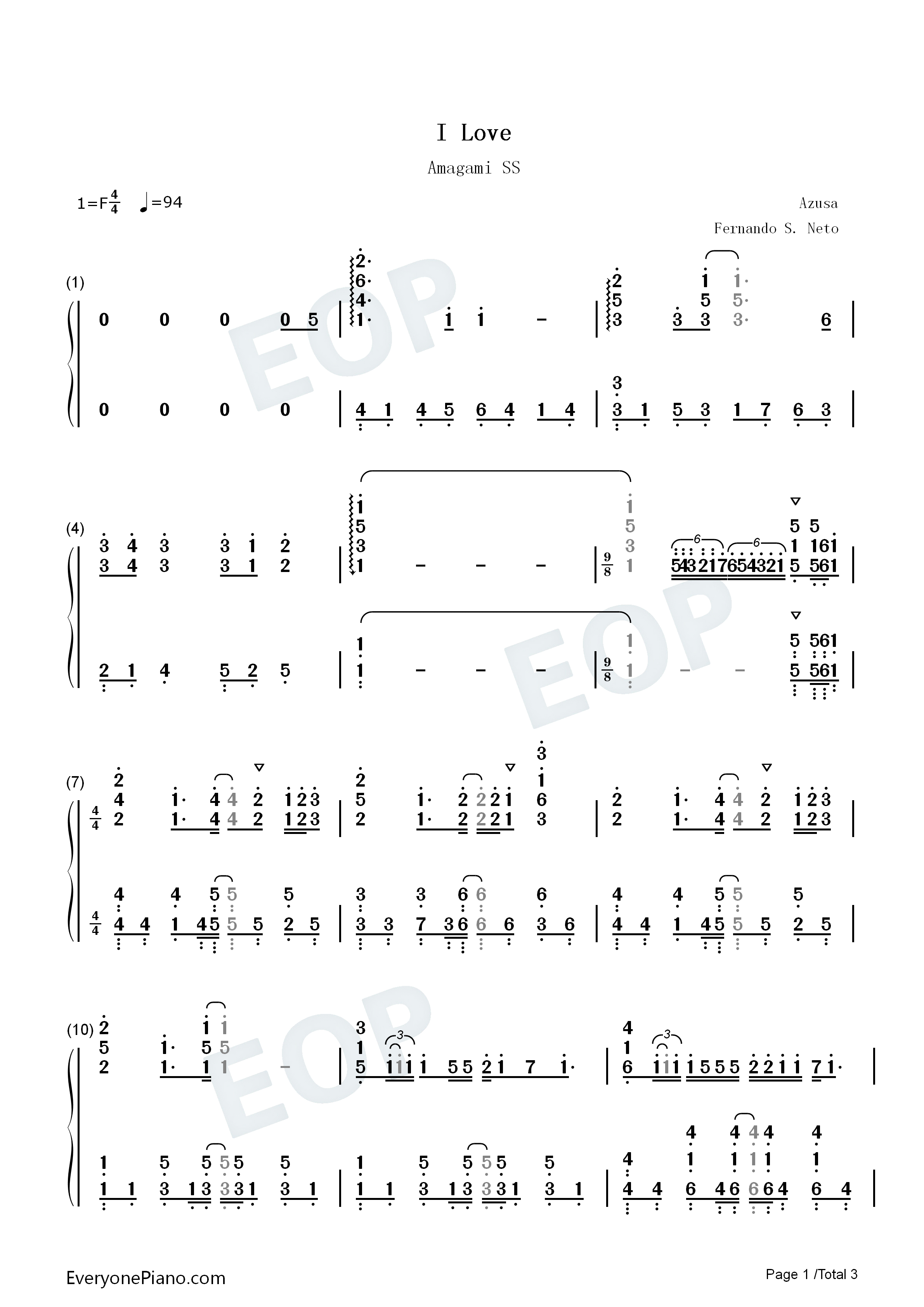I_Love钢琴简谱_azusa演唱