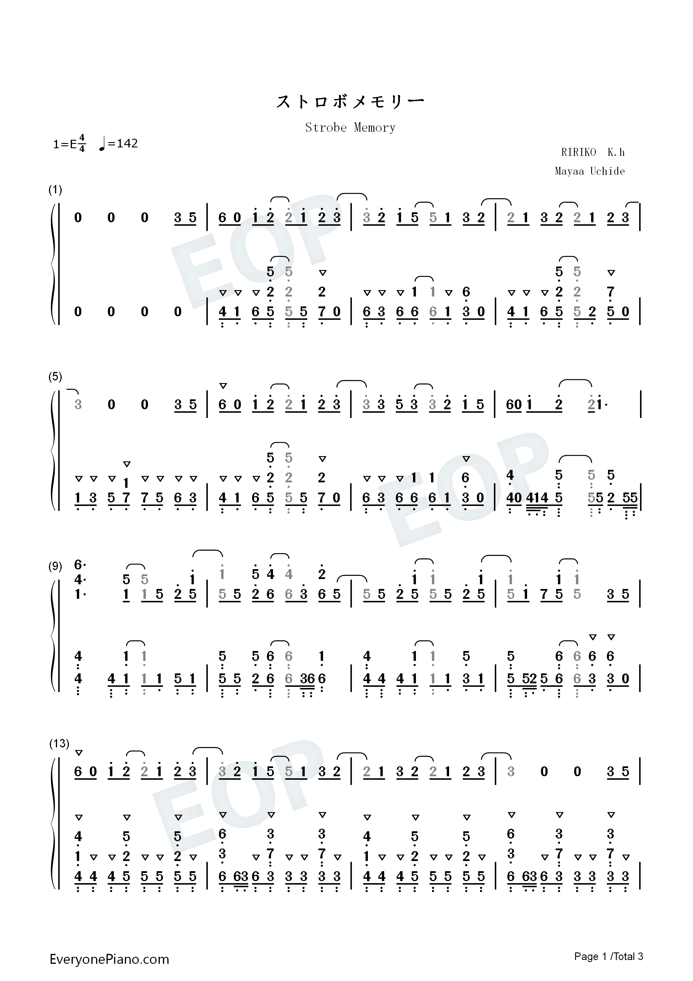 ストロボメモリー钢琴简谱_内田真礼演唱