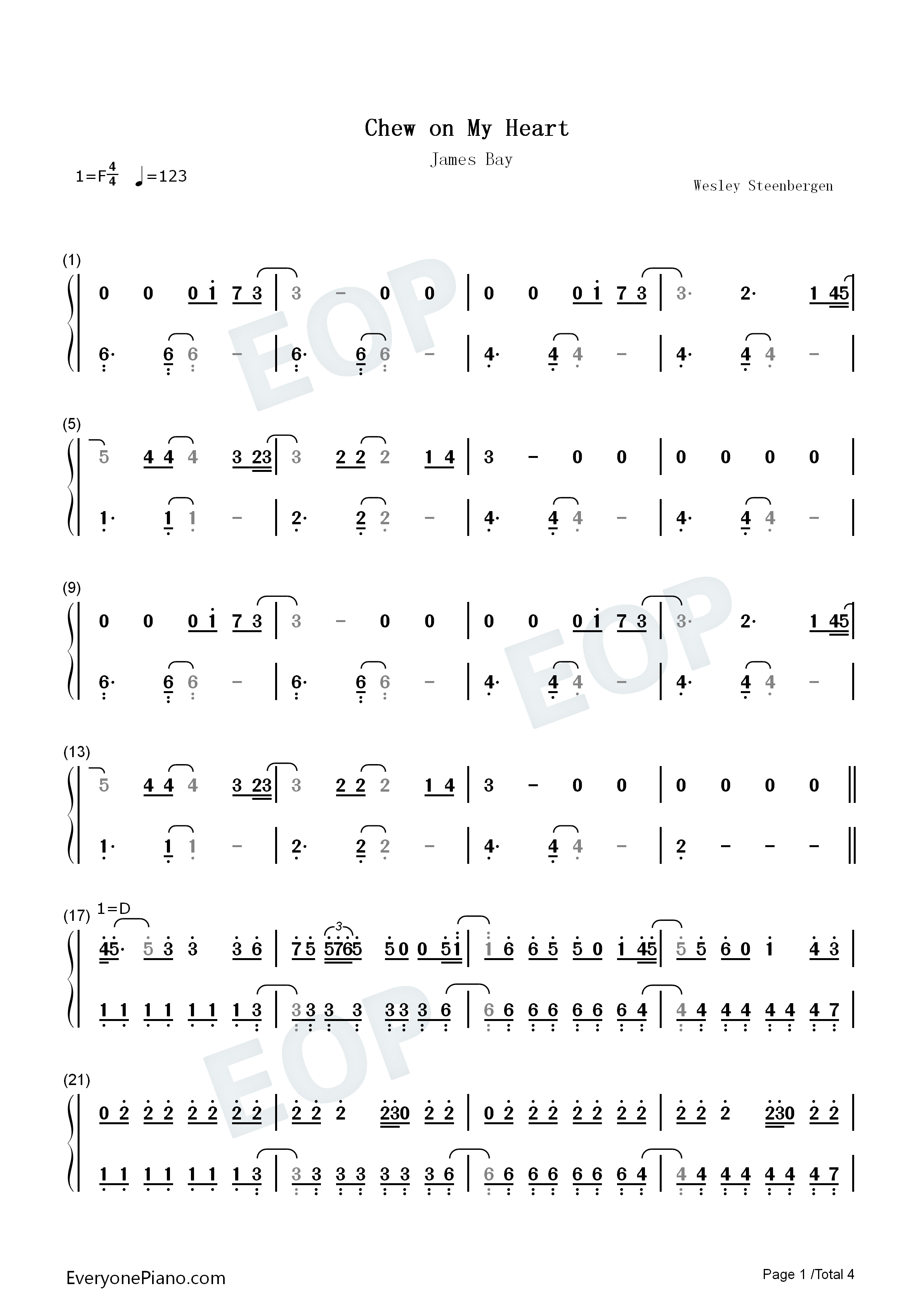 Chew_On_My_Heart钢琴简谱_James_Bay演唱