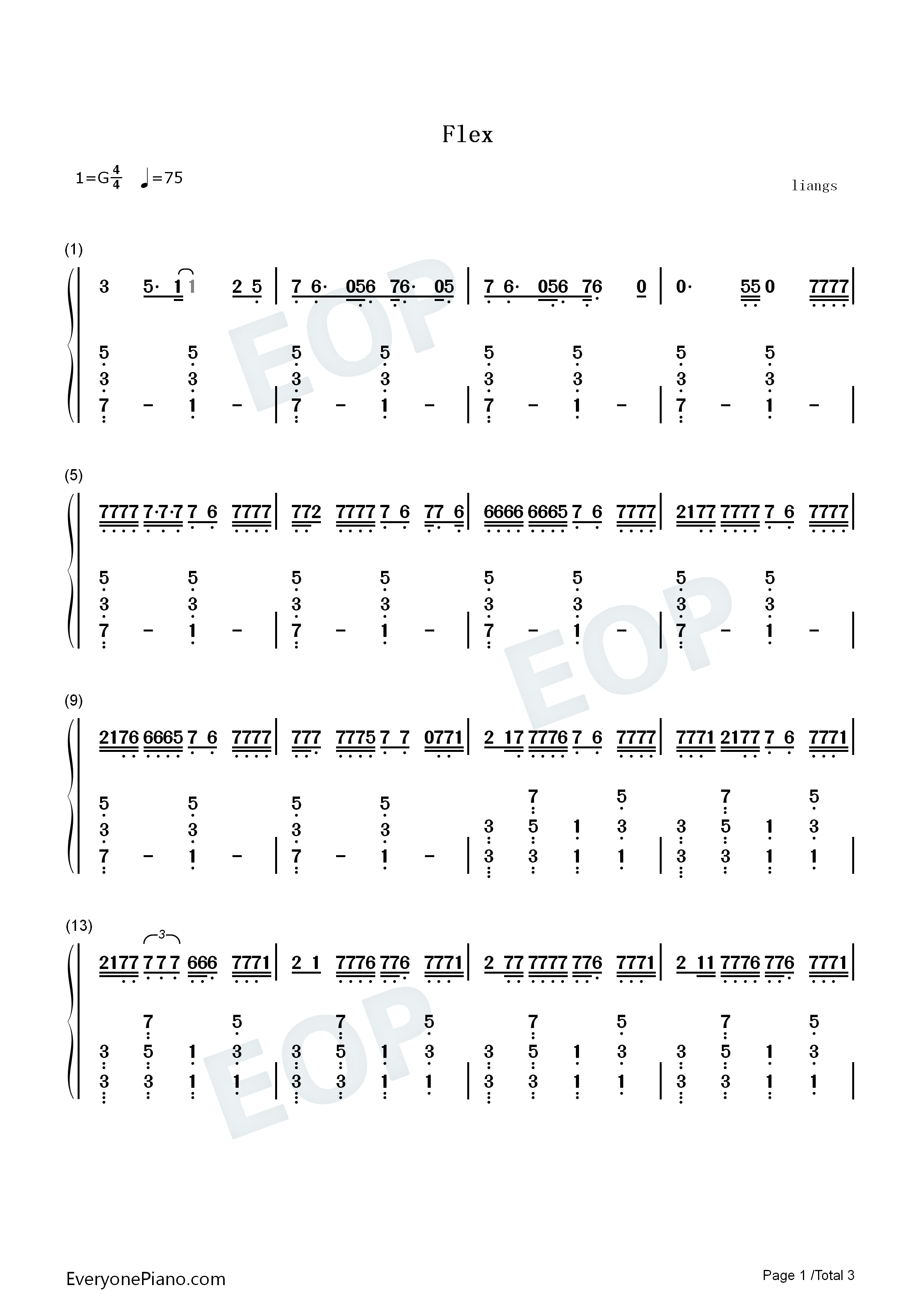Flex钢琴简谱_Polo_G_Juice_Wrld演唱
