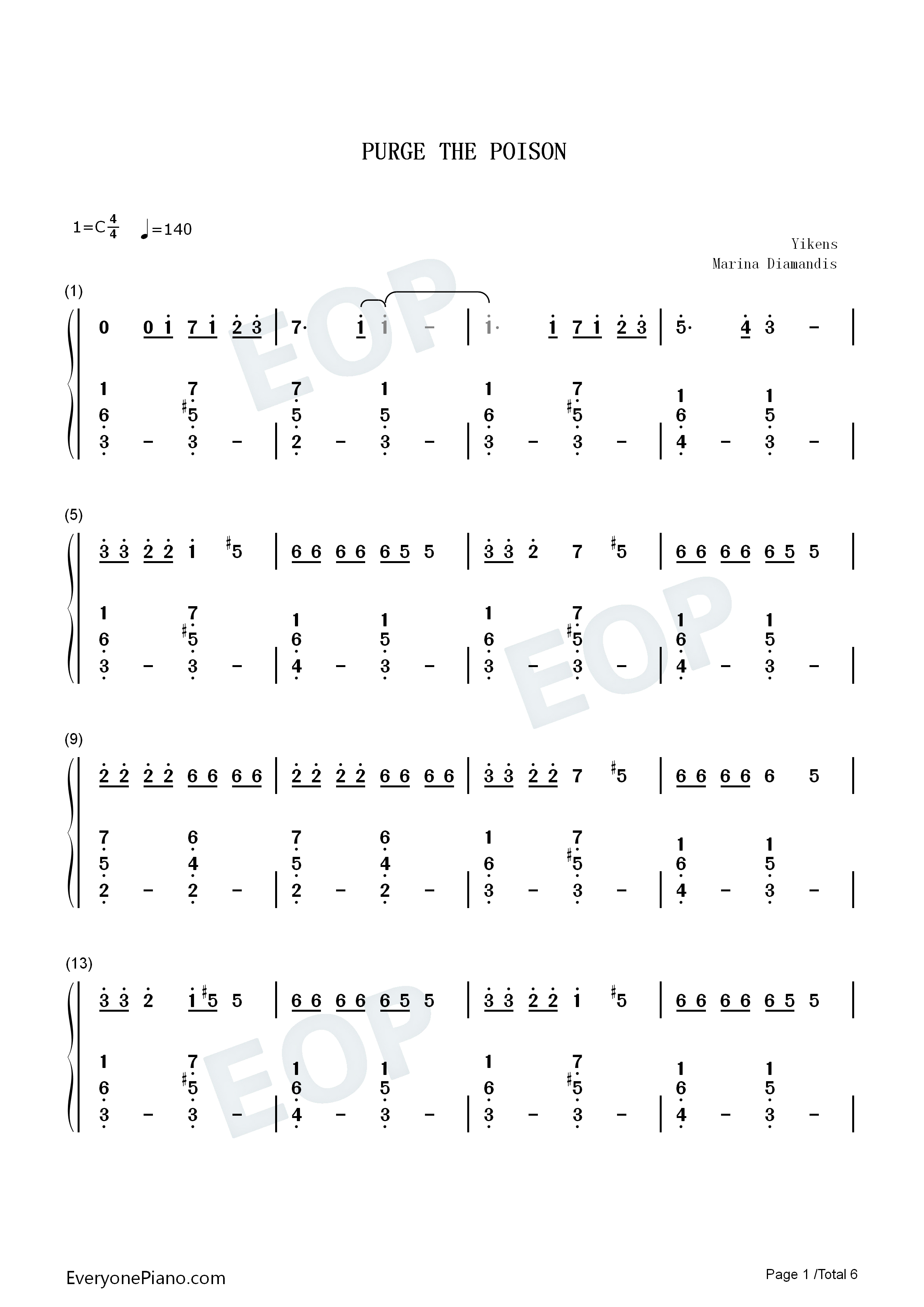 Purge_the_Poison钢琴简谱_Marina演唱