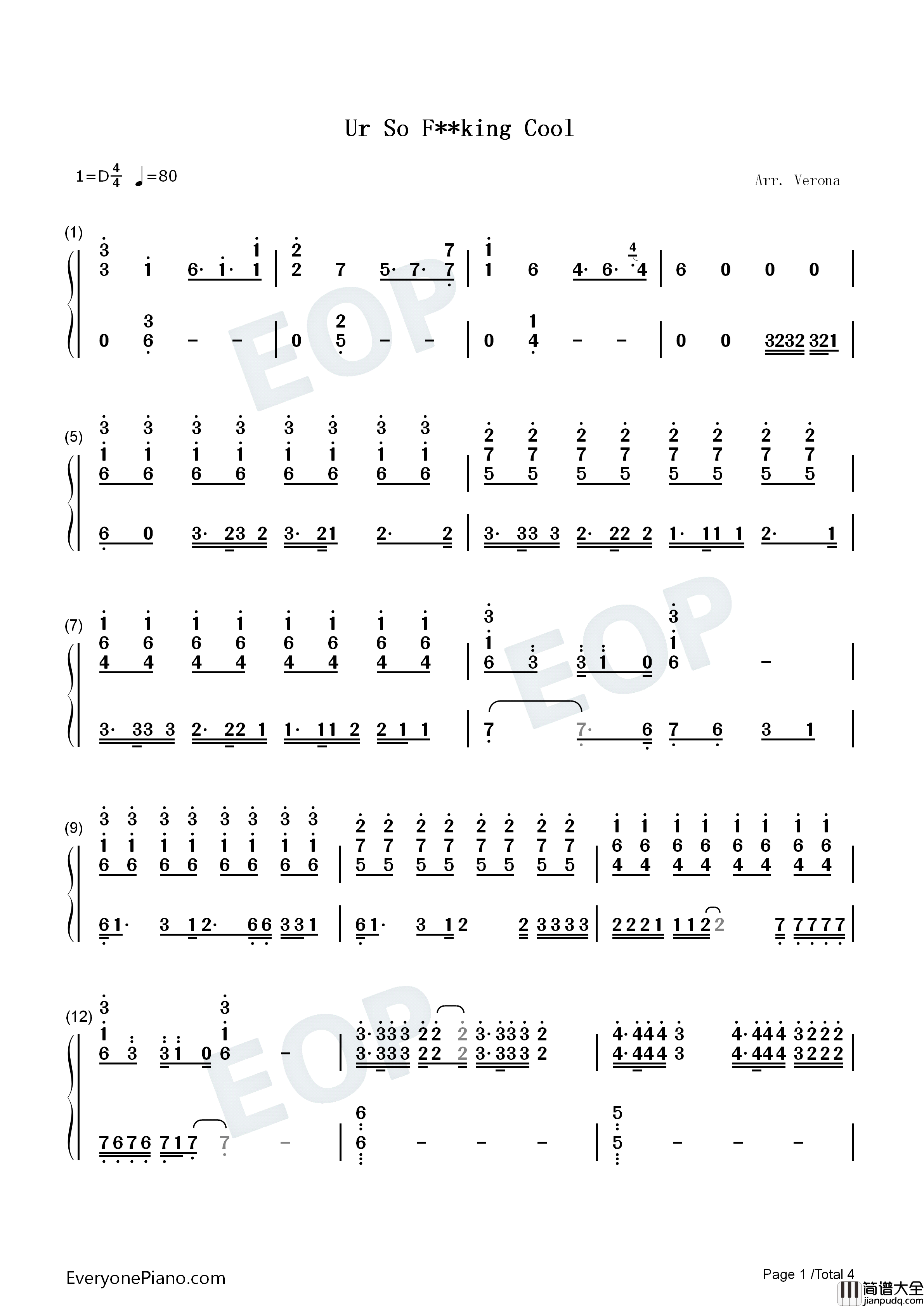 Ur_So_F**king_Cool钢琴简谱_Tones_and_I演唱