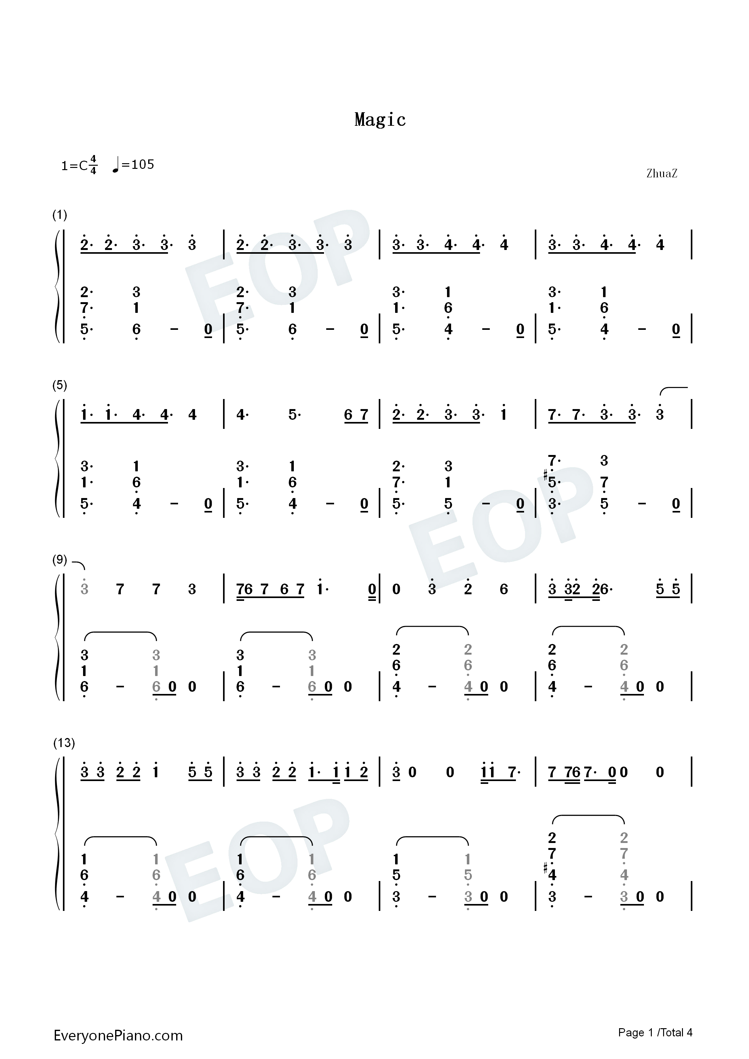 Magic钢琴简谱_Kylie_Minogue演唱