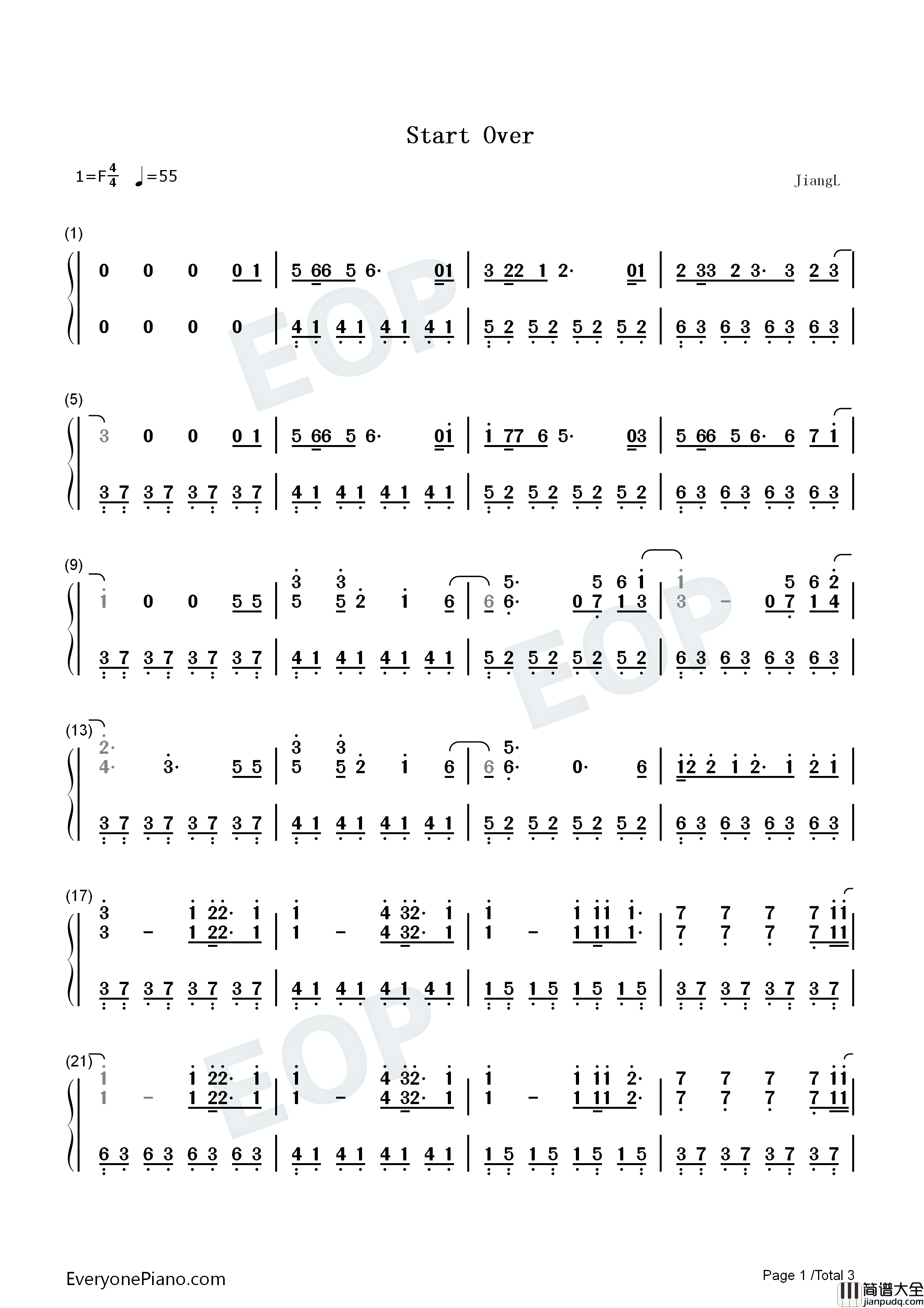 Start_Over钢琴简谱_Gaho演唱