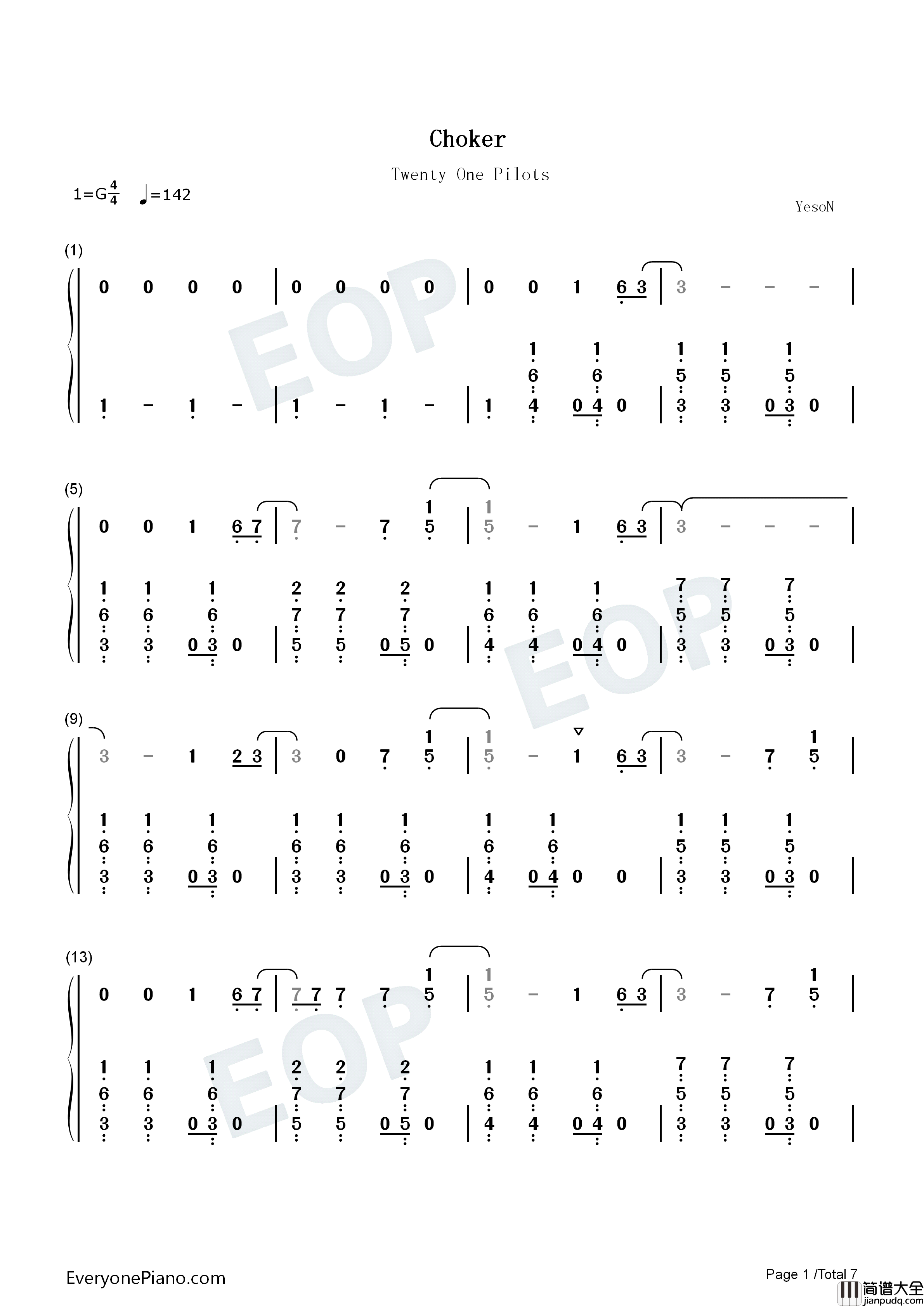 Choker钢琴简谱_Twenty_One_Pilots演唱