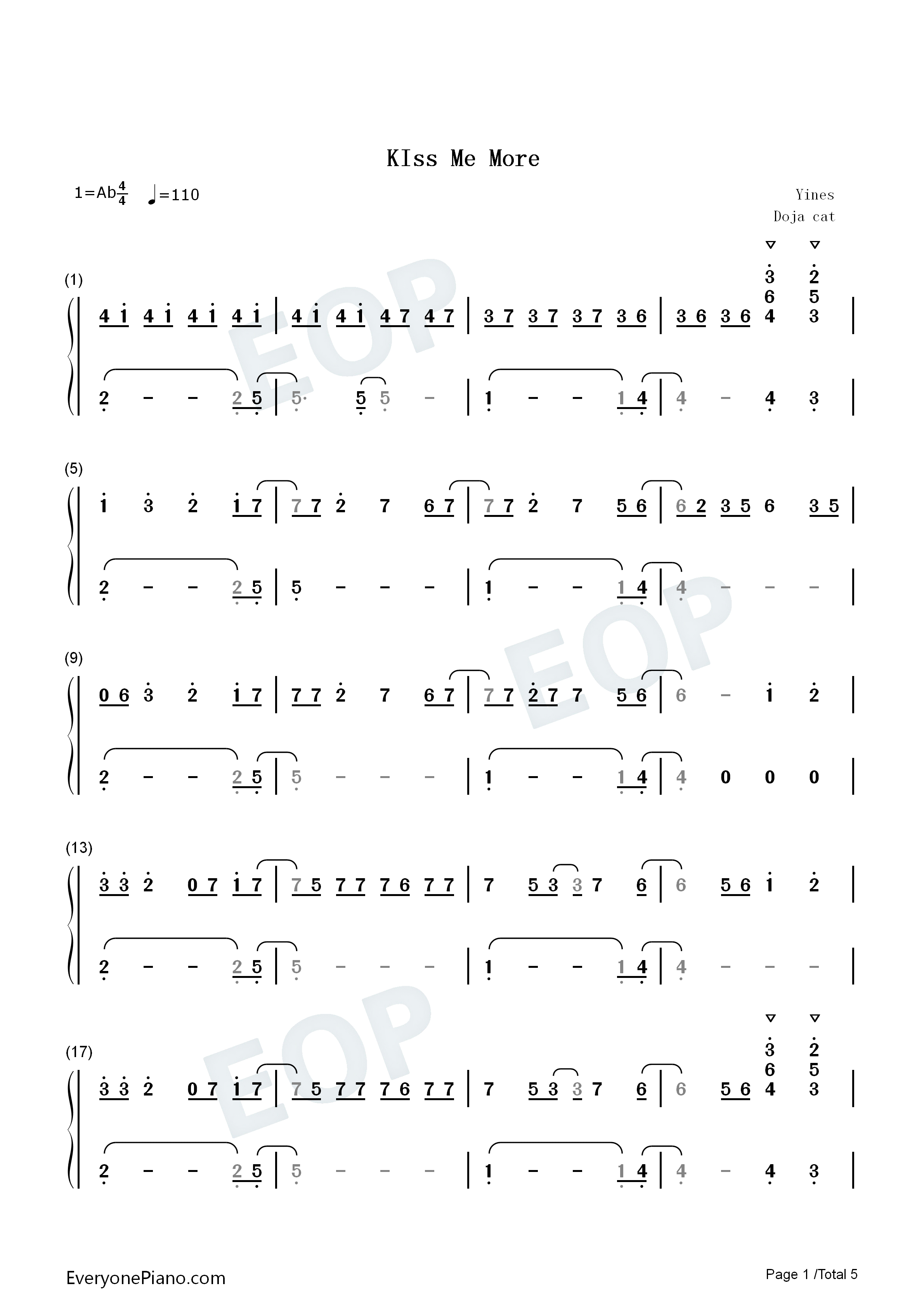 Kiss_Me_More钢琴简谱_Doja_Cat_SZA演唱