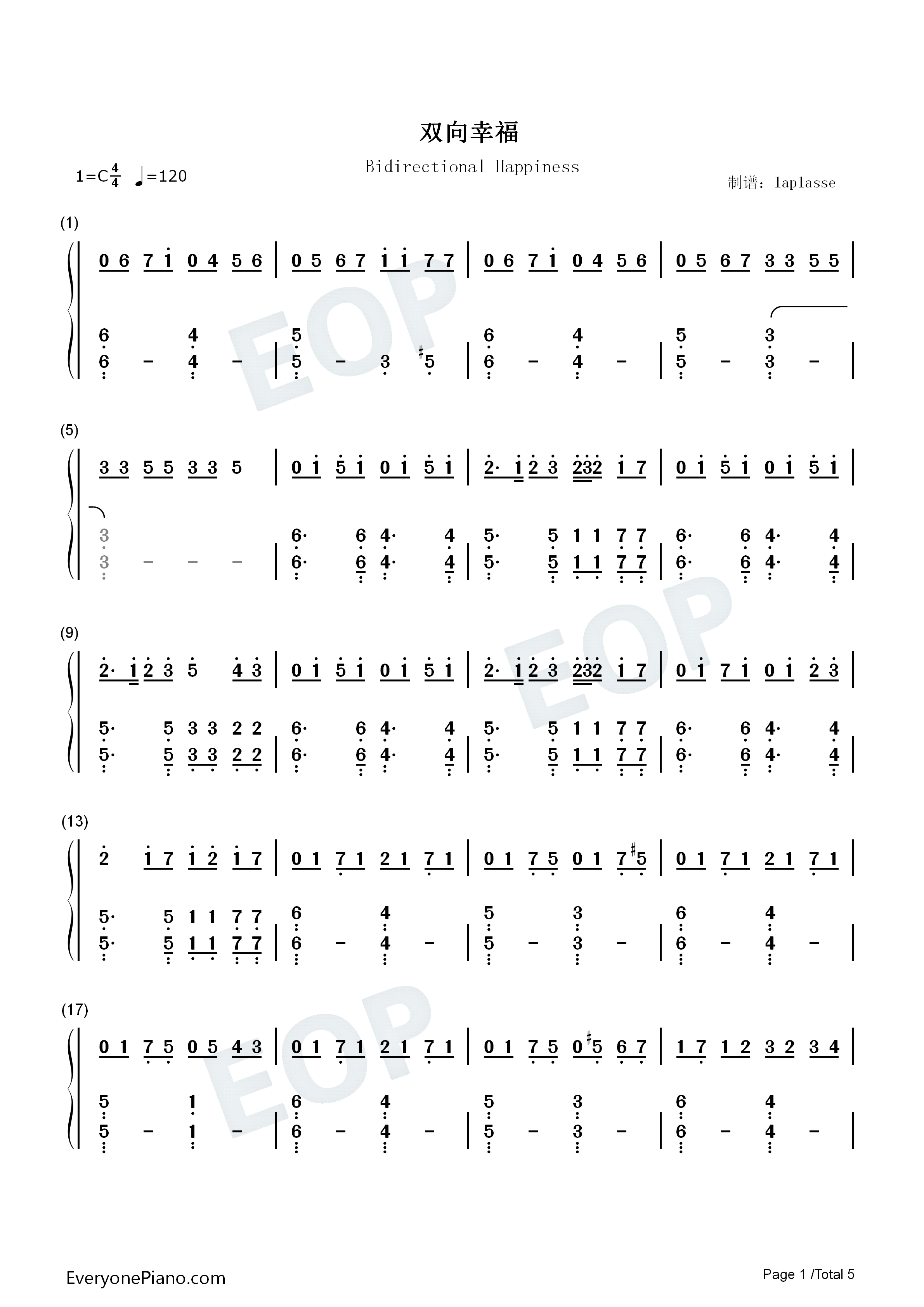 双向幸福钢琴简谱_言和_洛天依演唱