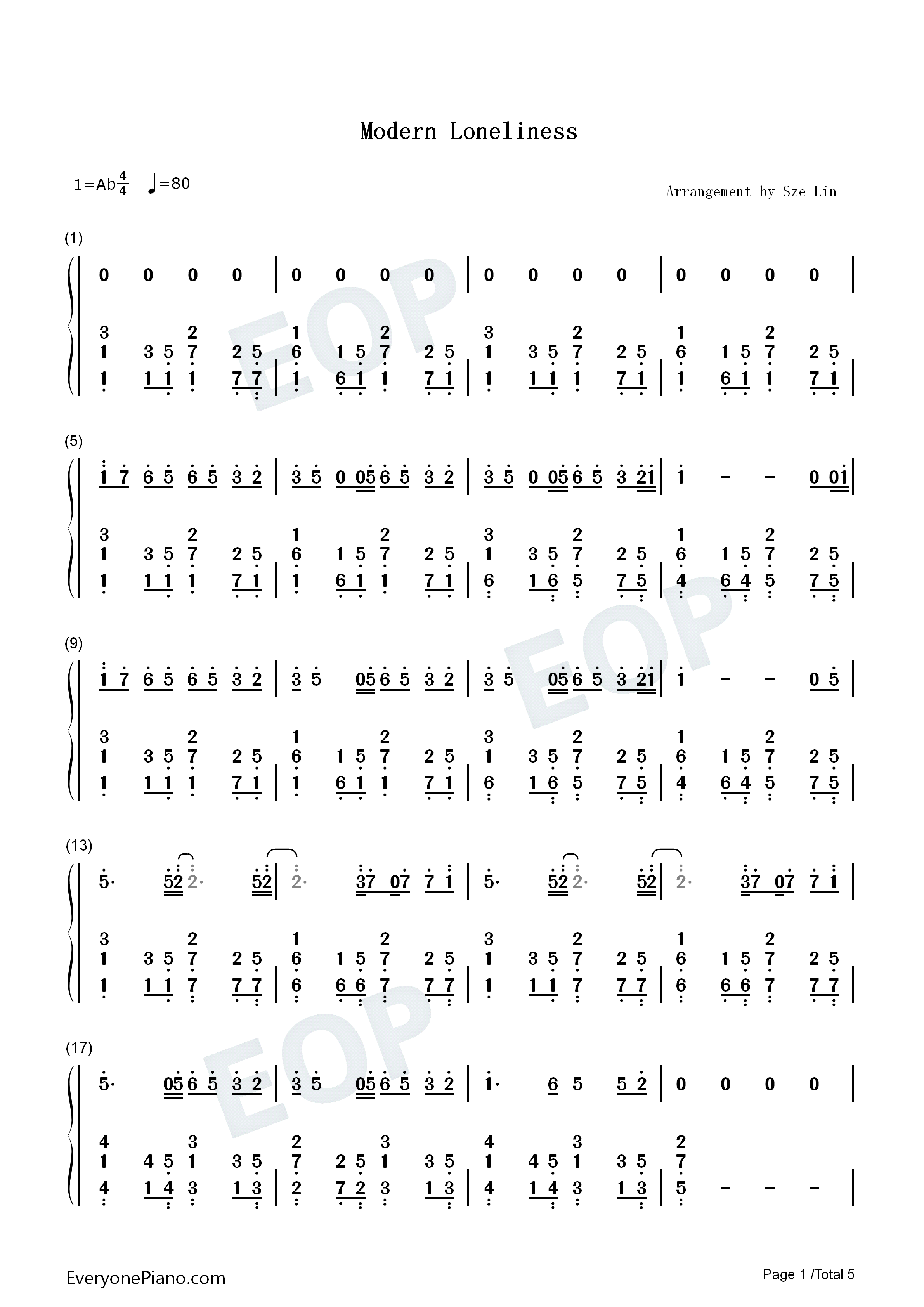 Modern_Loneliness钢琴简谱_Lauv演唱